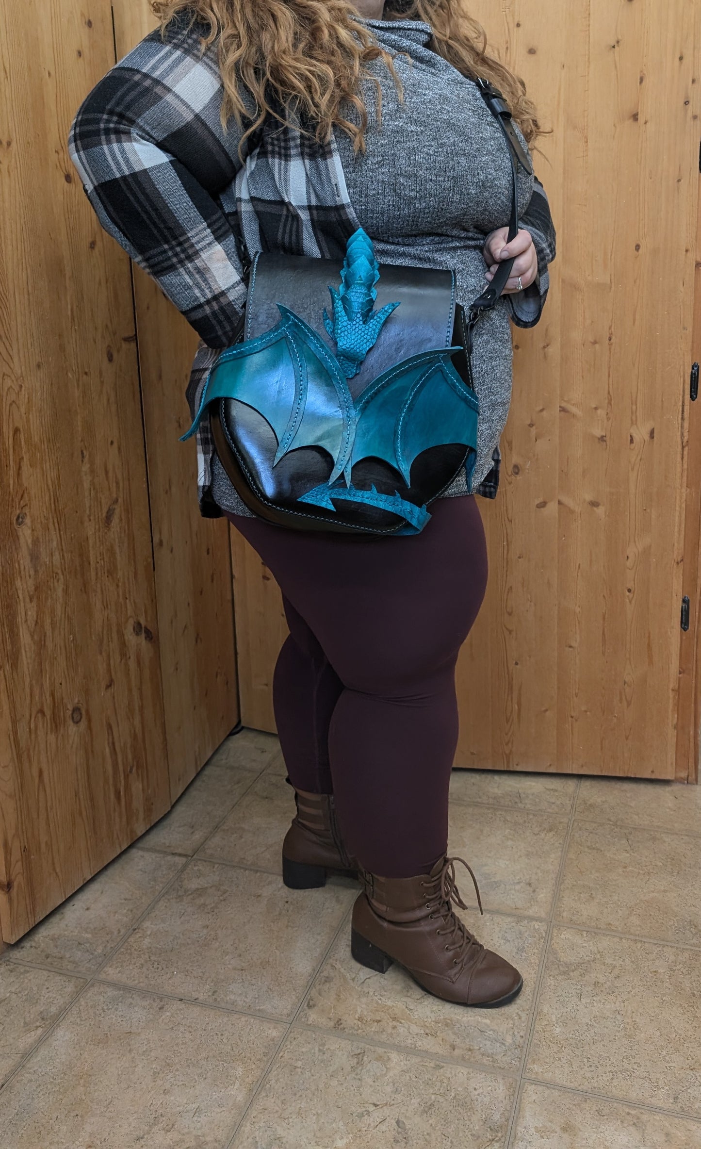 π²π² Handmade Leather Turquoise and Black Dragon Crossbody Bag (FULL GRAIN) π²π²
