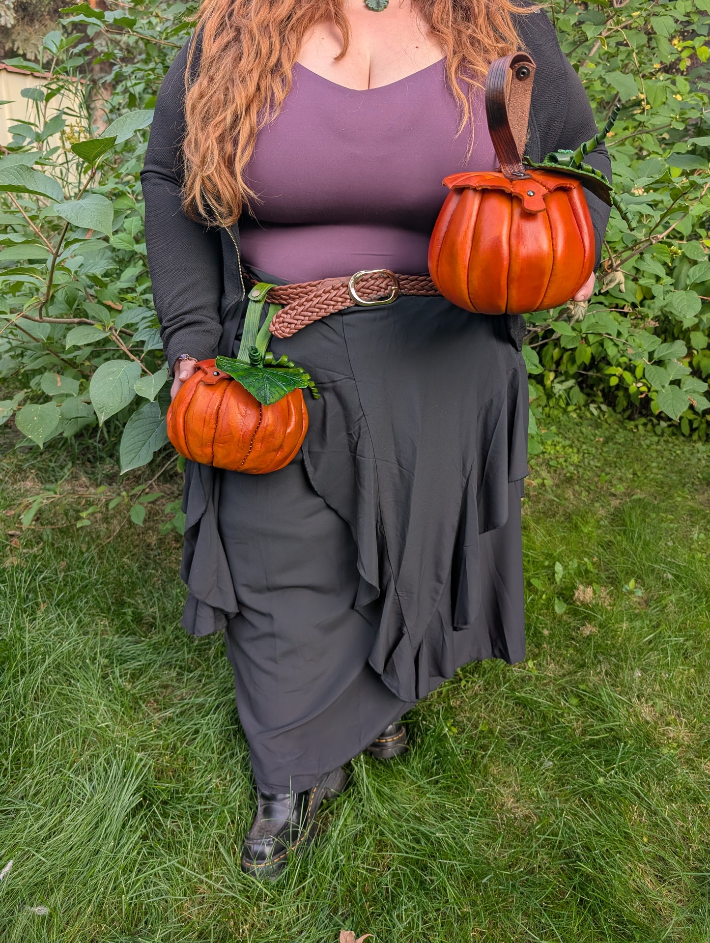 *SMALL SIZE* Handmade Leather Pumpkin Belt Bag/Handbag- Full Grain Leather - Handmade in Canada