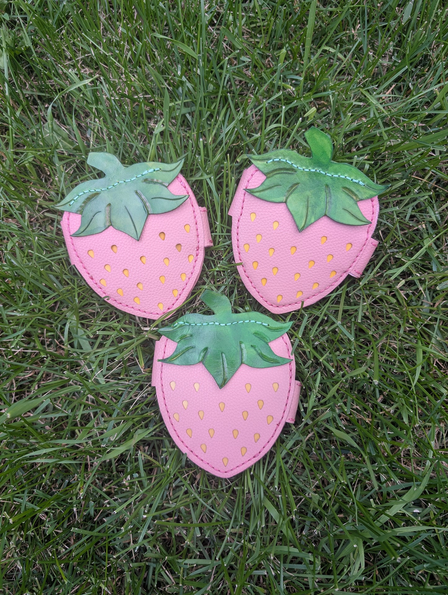 Handmade Mini Leather PINK Strawberry Wallet - Full Grain