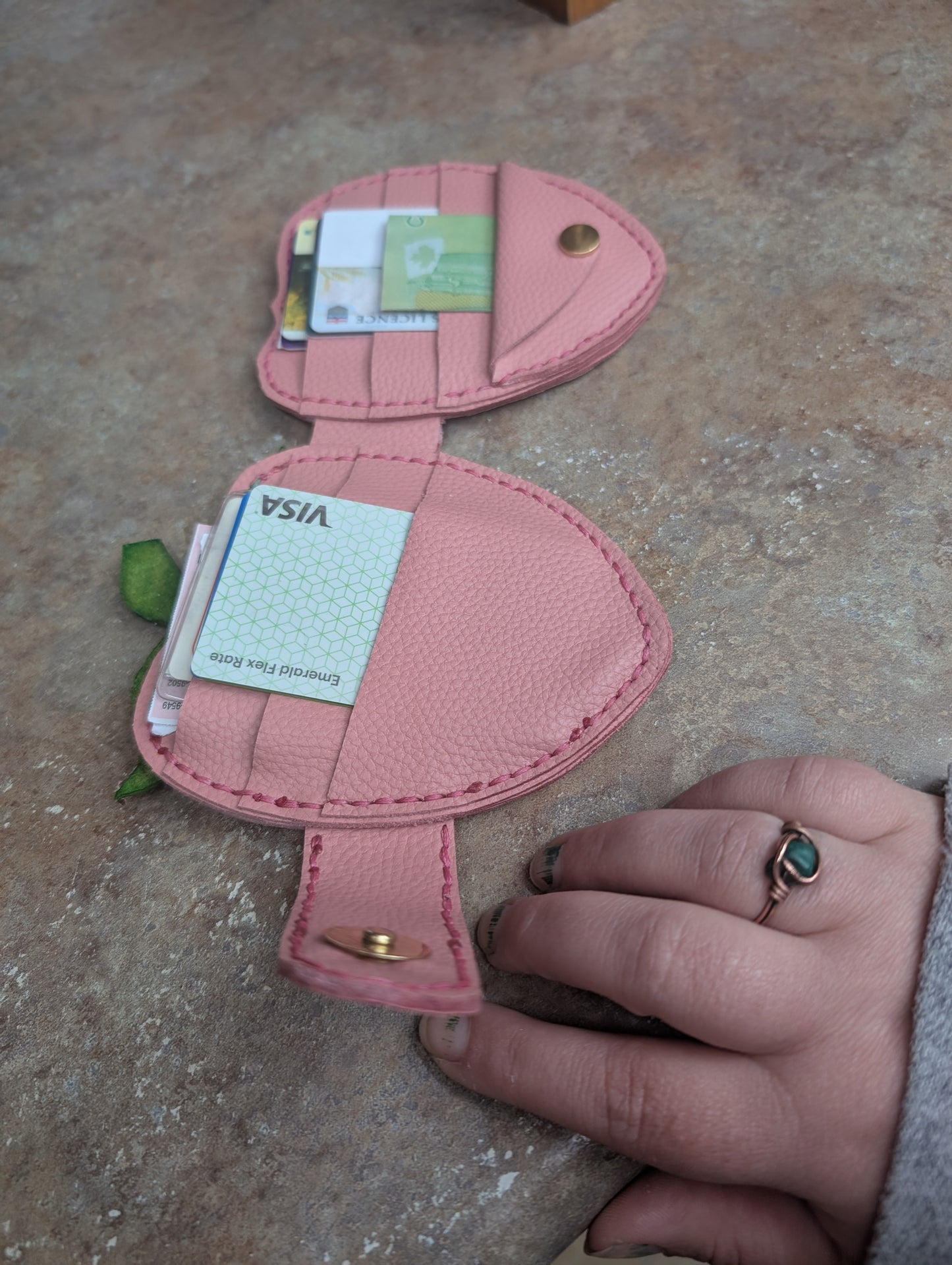 Handmade Mini Leather PINK Strawberry Wallet - Full Grain