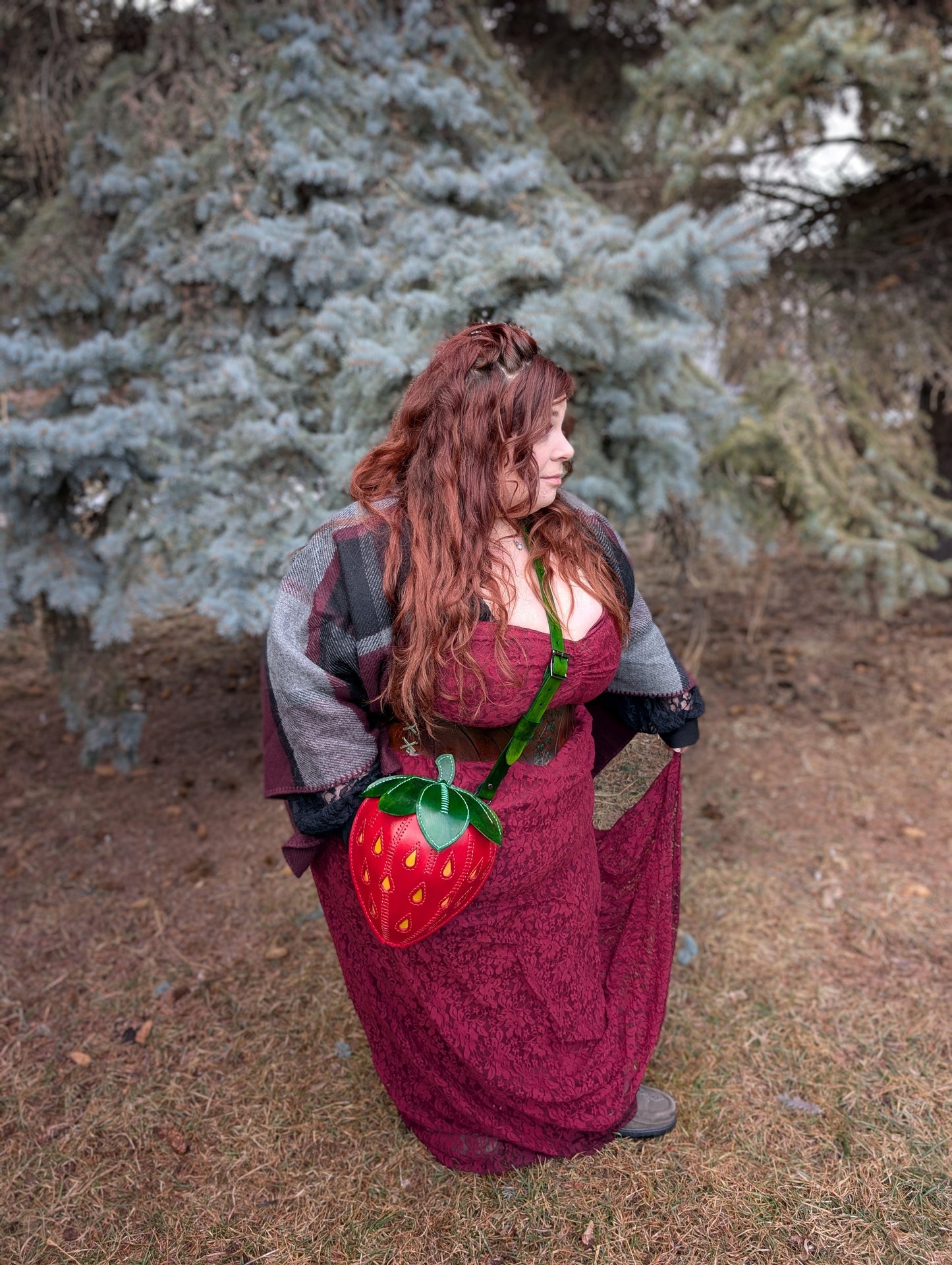 Handmade Leather Strawberry Crossbody Purse - Full Grain