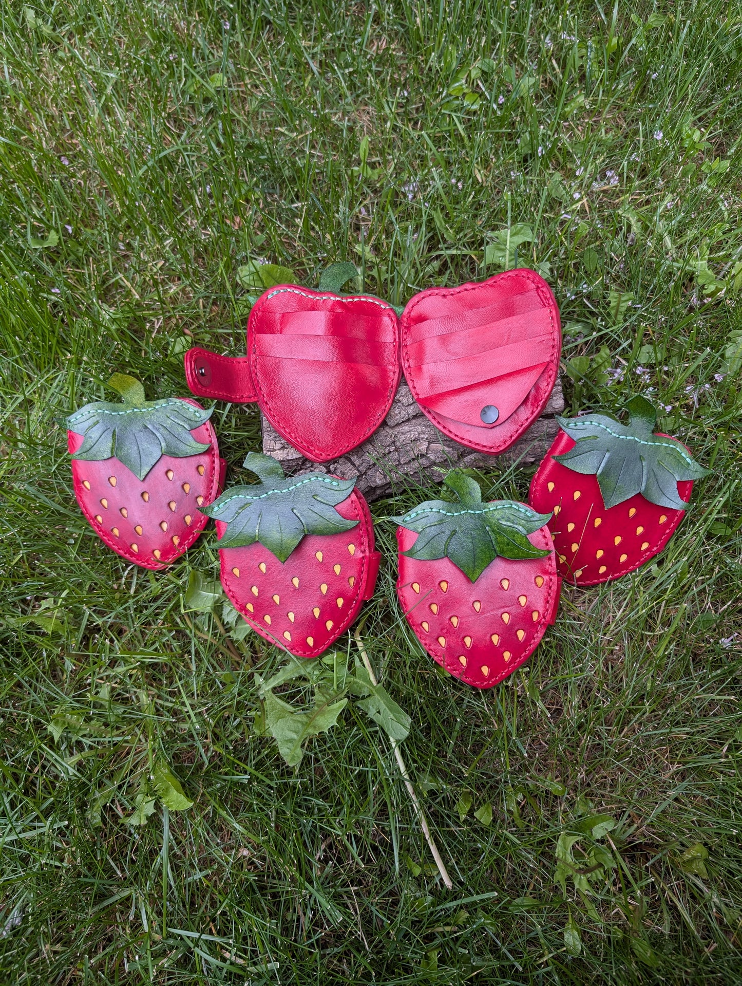 Handmade Mini Leather Strawberry Wallets - Full Grain