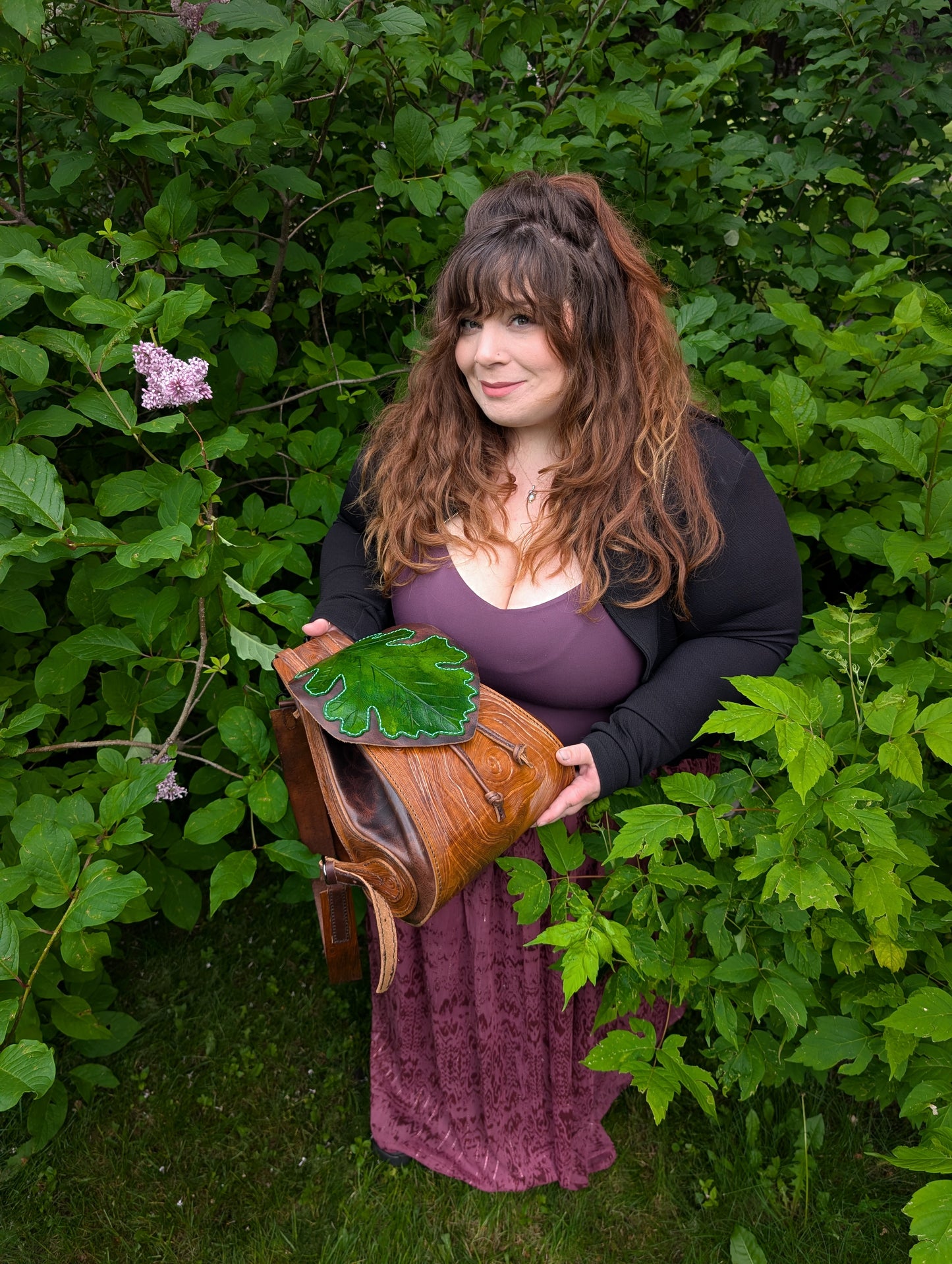 Handmade Leather Oak Leaf Backpack ~ Full Grain Leather & hand tooled - Made in Canada