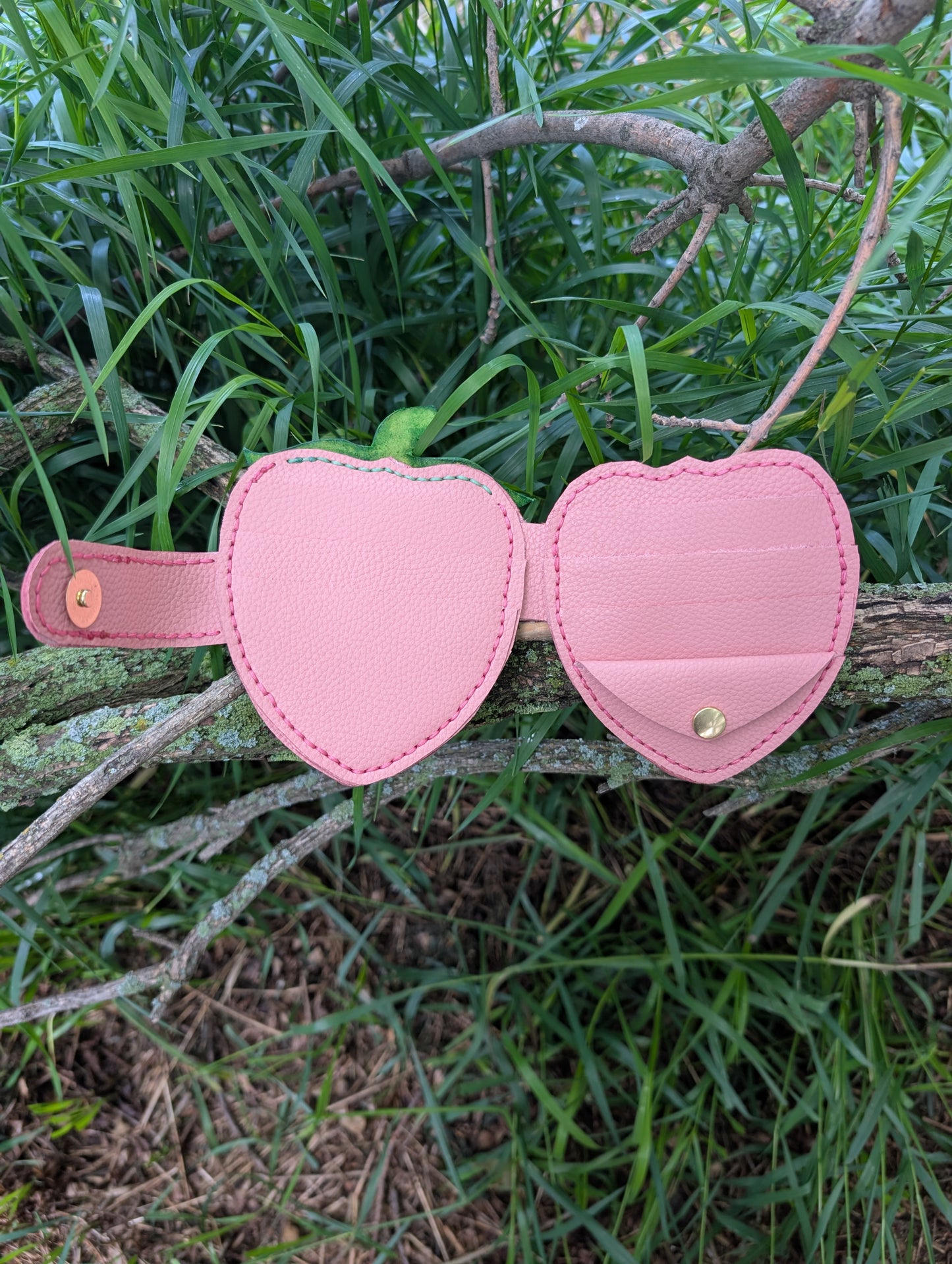 Handmade Mini Leather PINK Strawberry Wallet - Full Grain