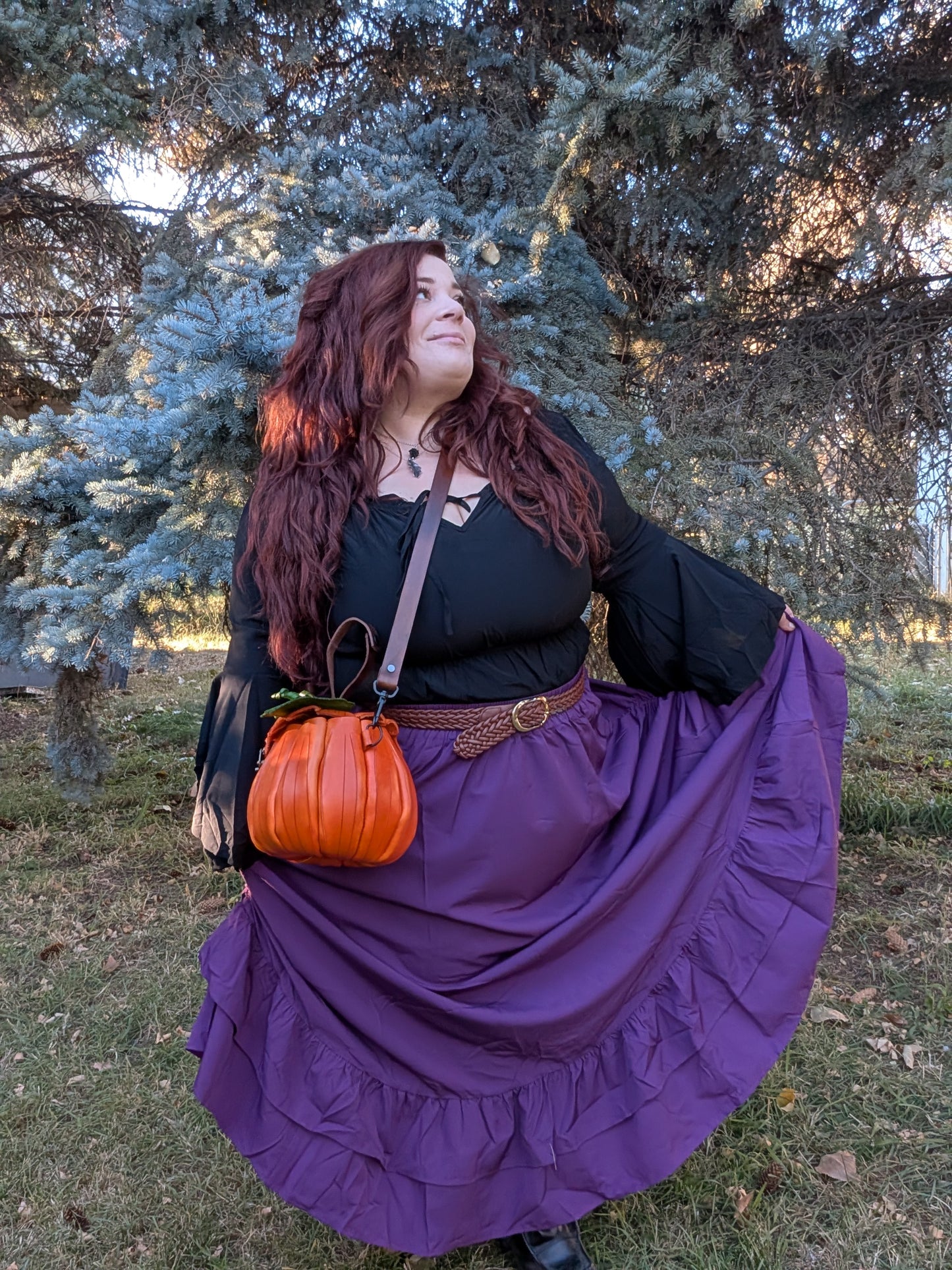 LARGE Handmade Leather Pumpkin Crossbody Bag and Belt Bag Hybrid - Full Grain Leather - Handmade in Canada - Brown Stem