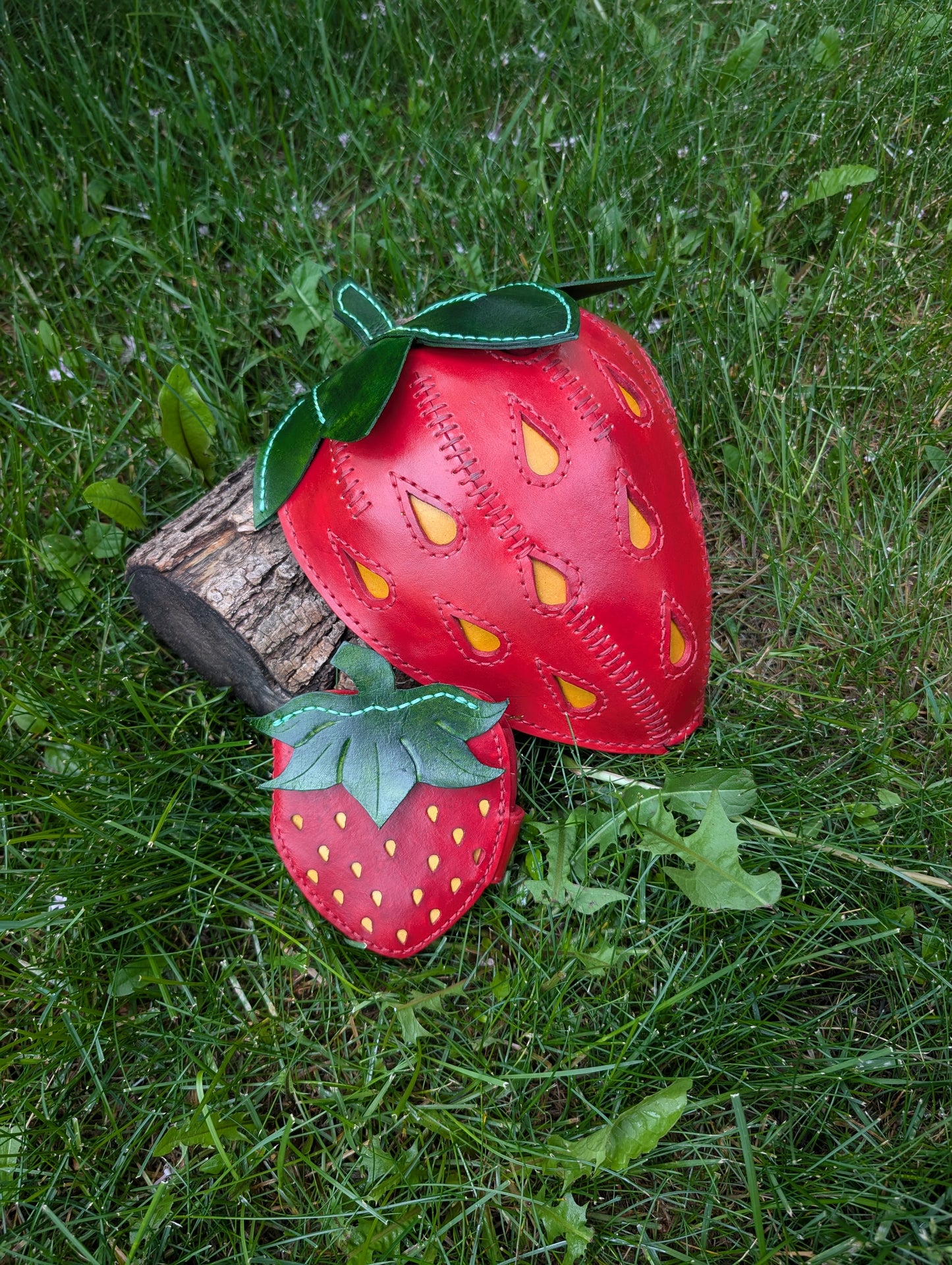 Handmade Mini Leather Strawberry Wallets - Full Grain
