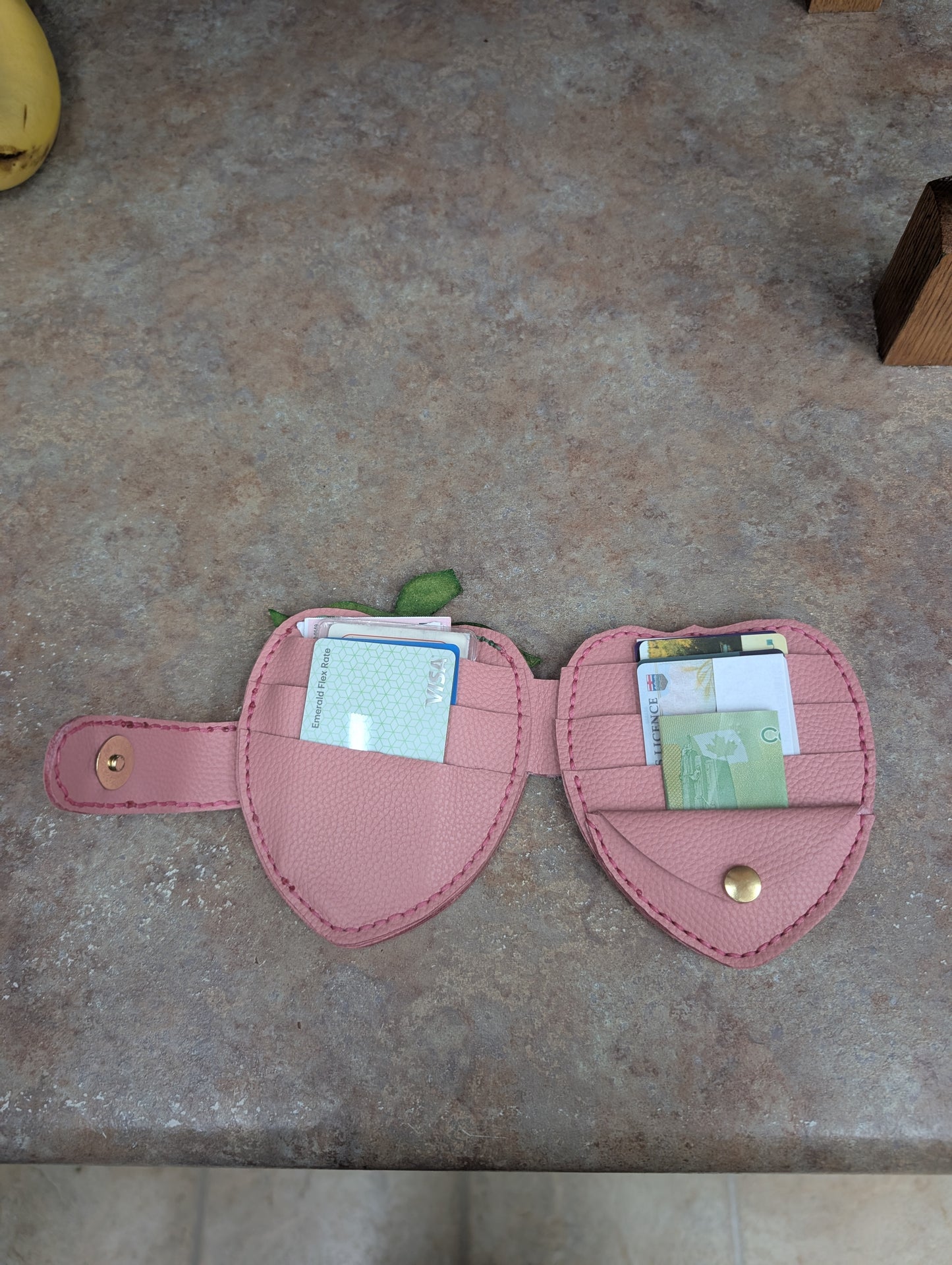 Handmade Mini Leather PINK Strawberry Wallet - Full Grain