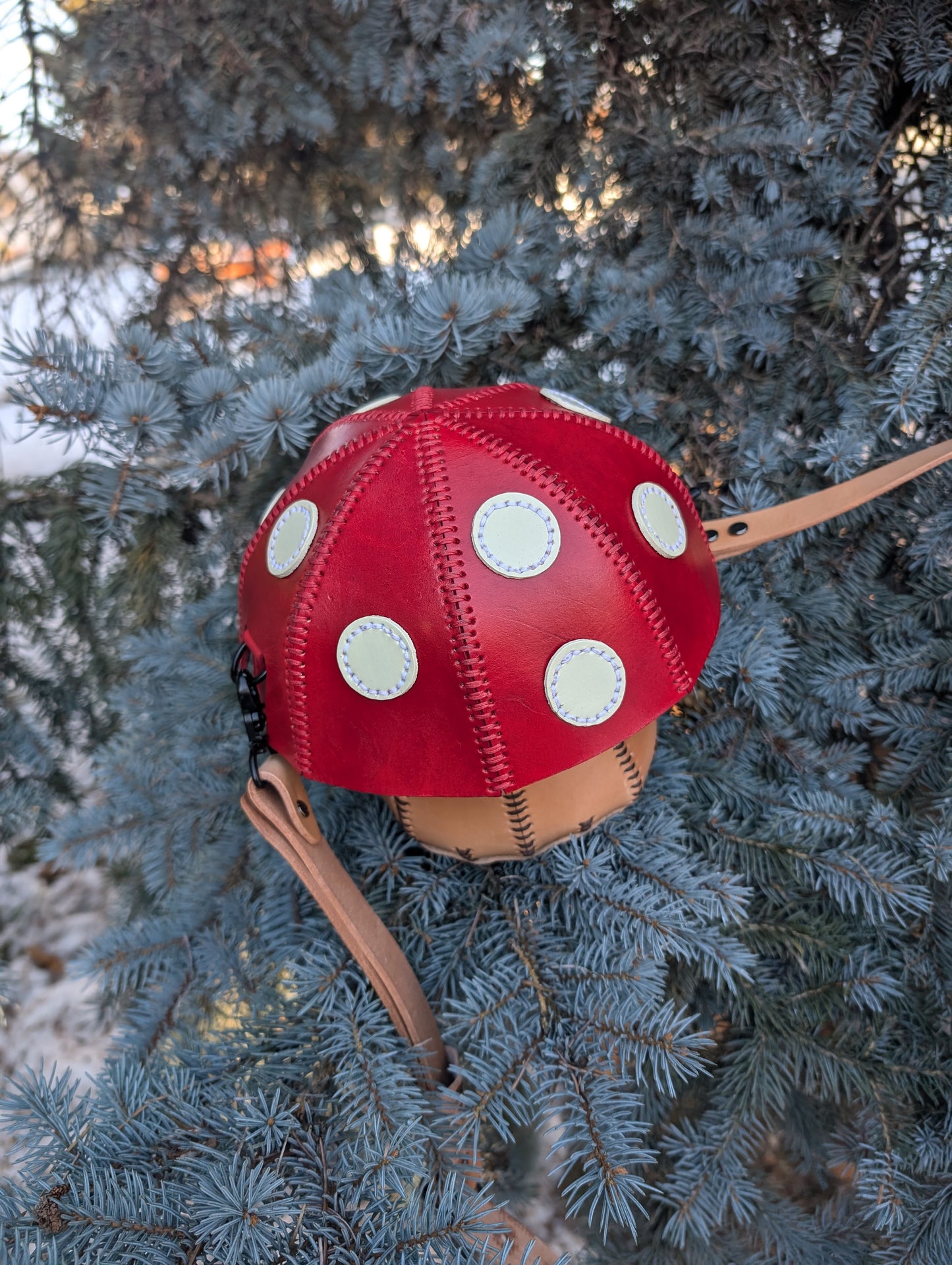 Handmade Leather Mushroom Shaped Crossbody Purse - Full Grain Leather & Made in Canada