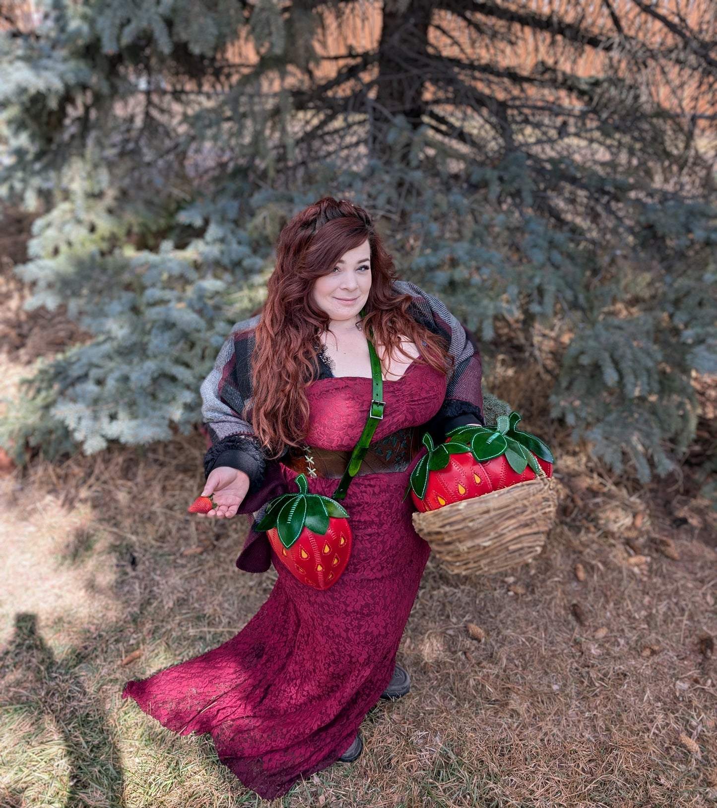 Handmade Leather Strawberry Crossbody Purse - Full Grain