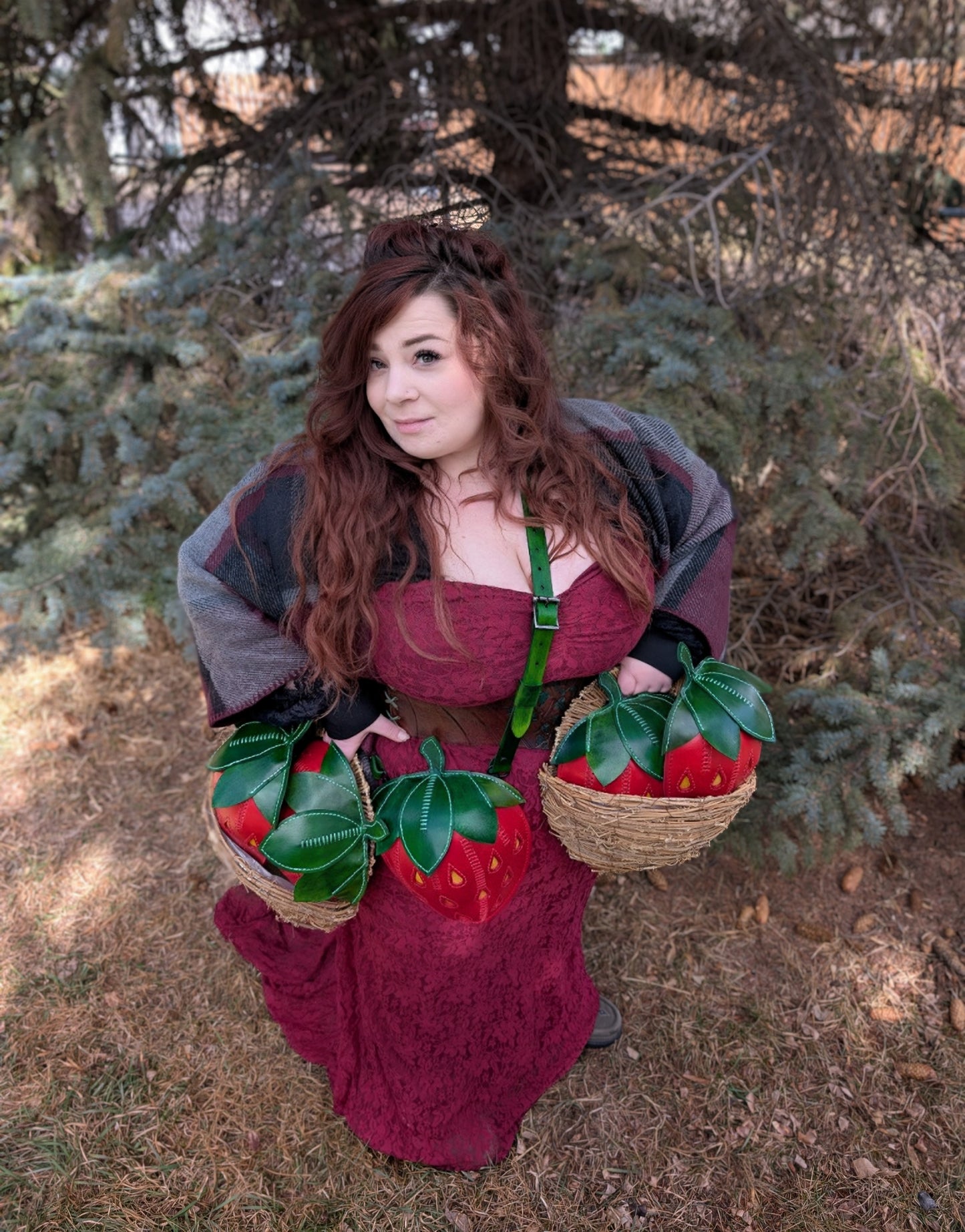 Handmade Leather Strawberry Crossbody Purse - Full Grain