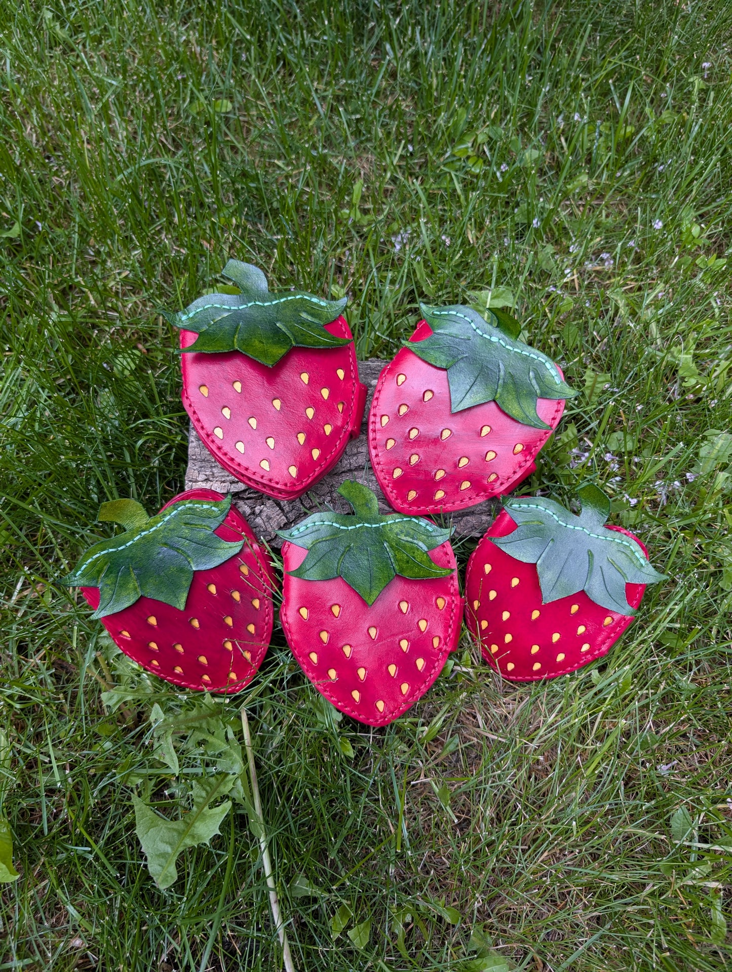 Handmade Mini Leather Strawberry Wallets - Full Grain