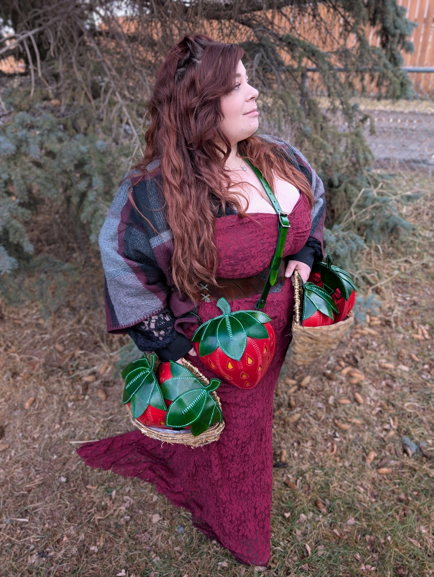 Handmade Leather Strawberry Crossbody Purse - Full Grain