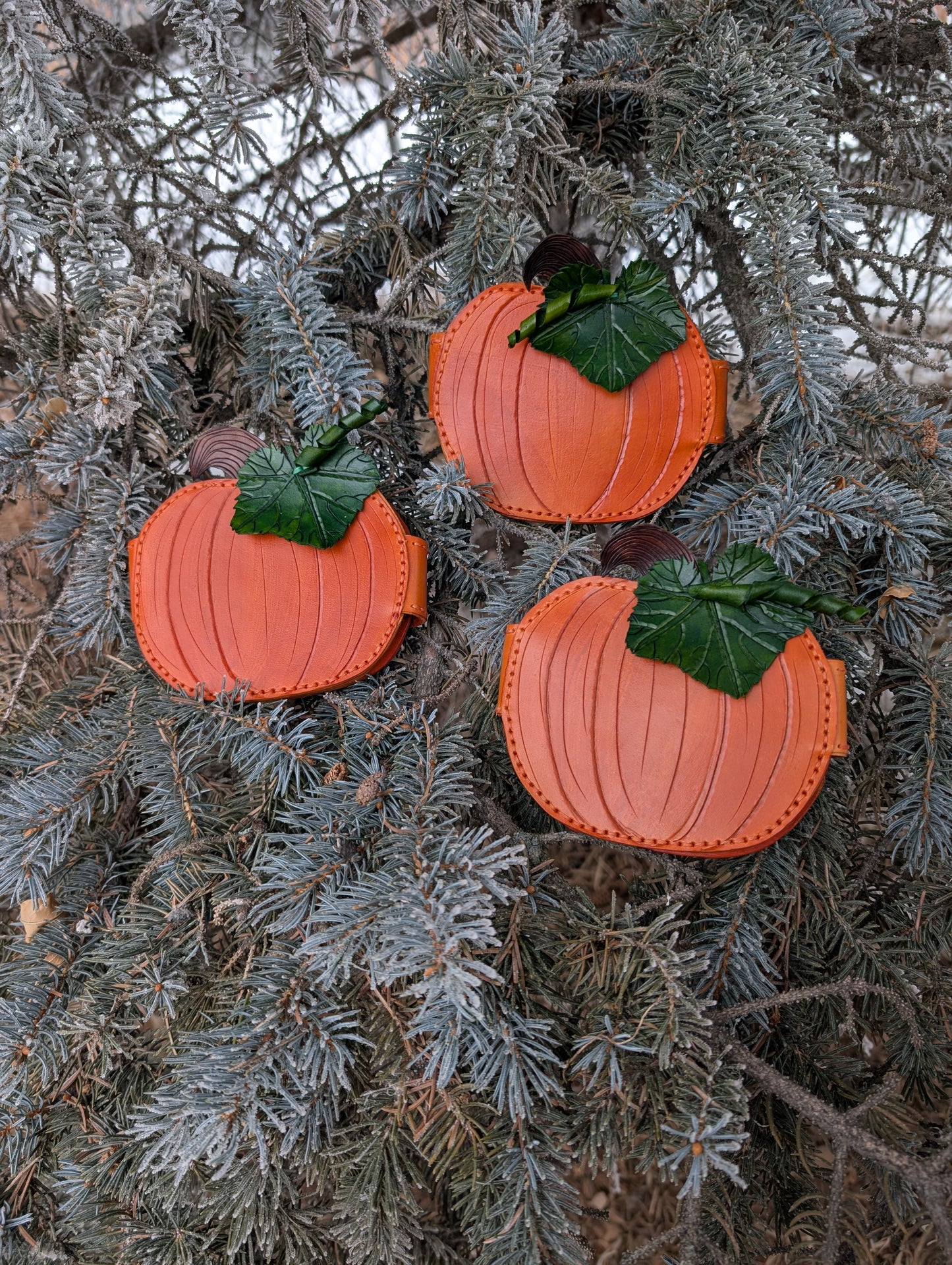 **AVAILABLE FRIDAY MARCH 13TH AT 9AM MDT** Handmade Leather Pumpkin Wallet - Full Grain Leather - Handmade in Canada
