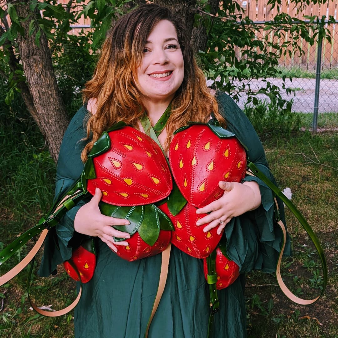 Handmade Leather Strawberry Crossbody Purse