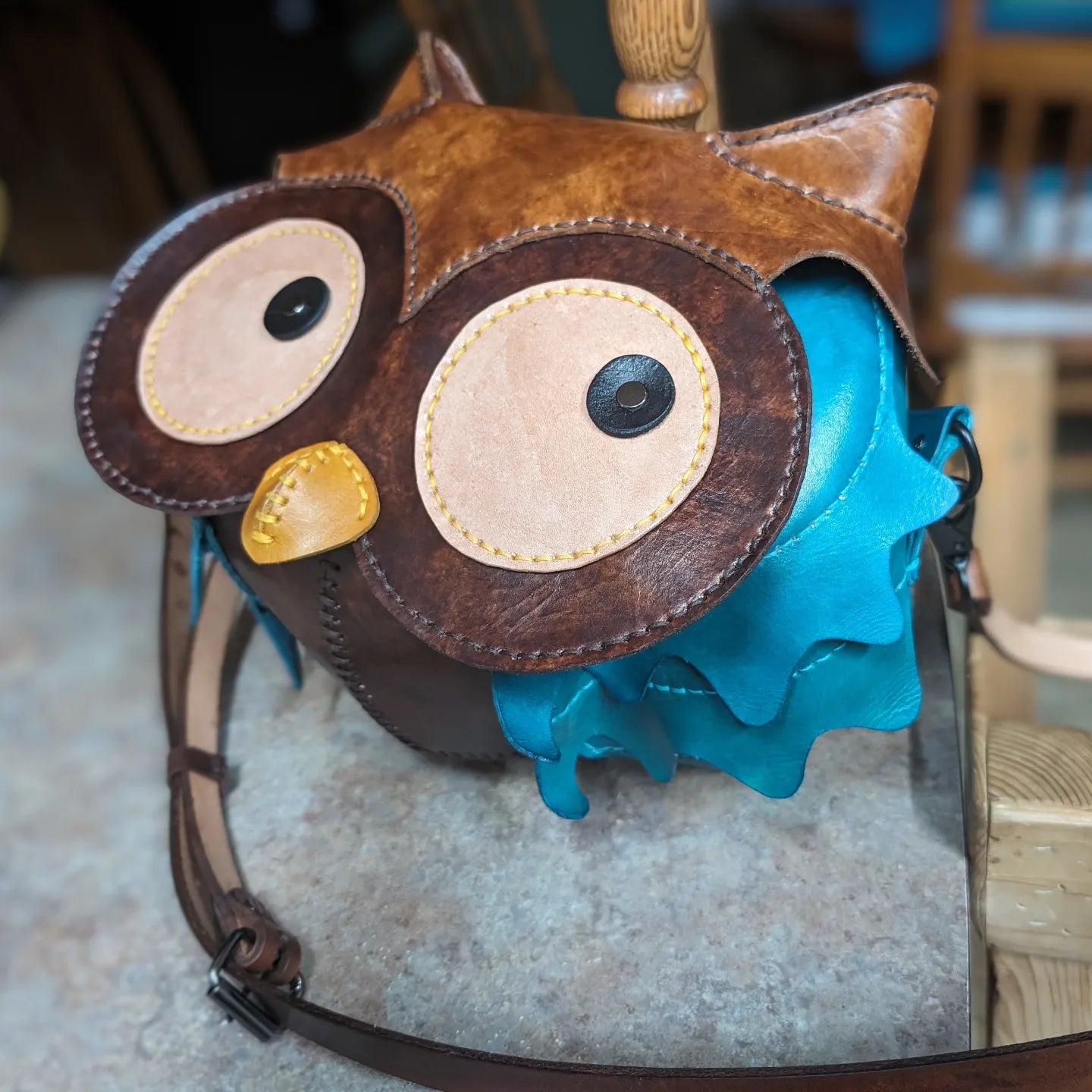 HANDMADE Leather Owl Crossbody Purse