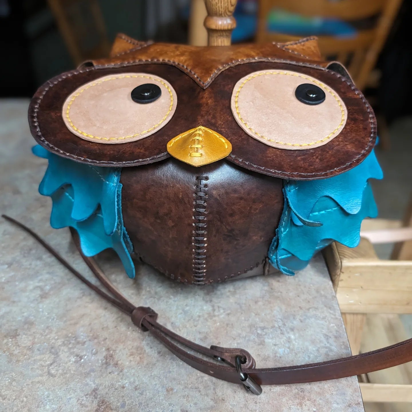 HANDMADE Leather Owl Crossbody Purse