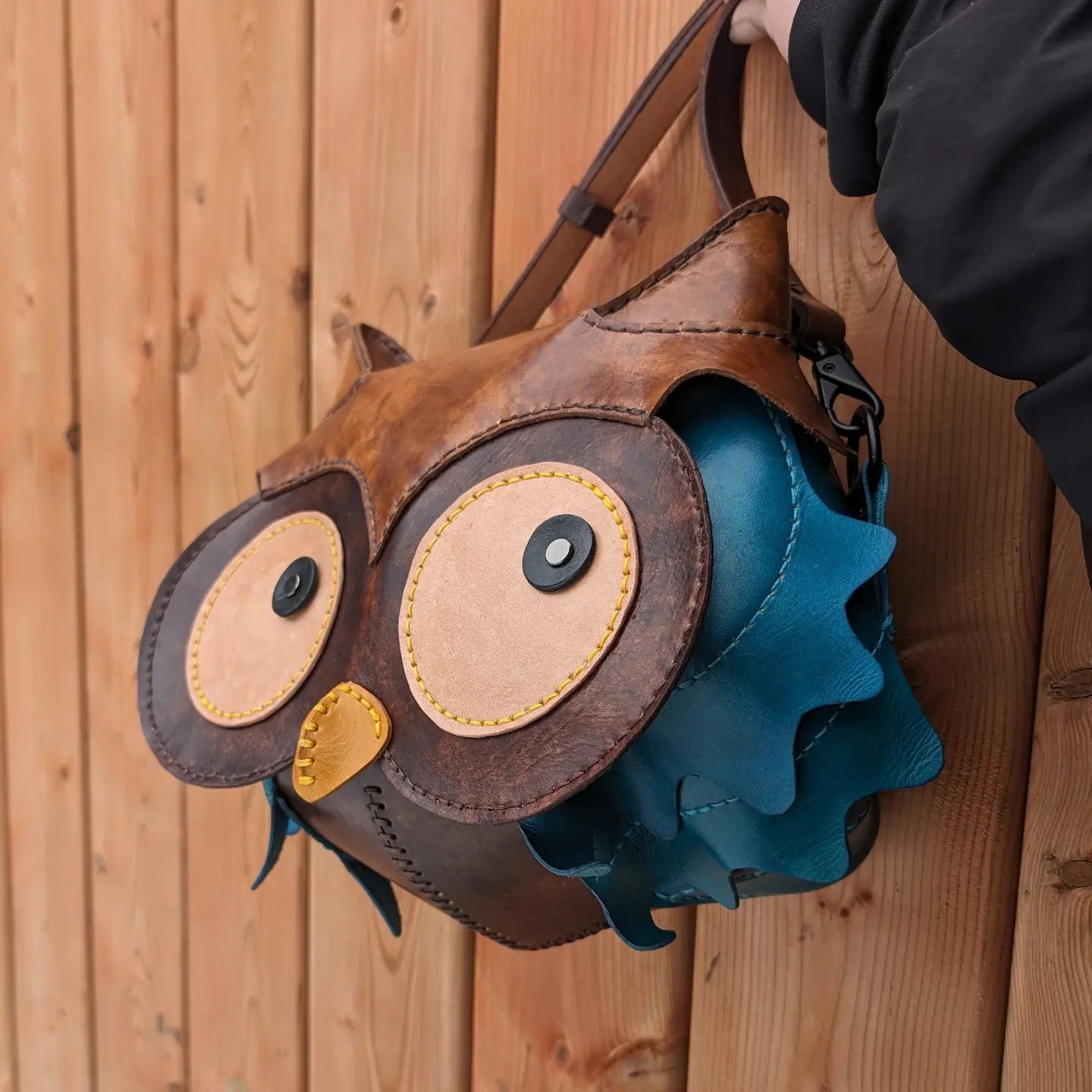 HANDMADE Leather Owl Crossbody Purse