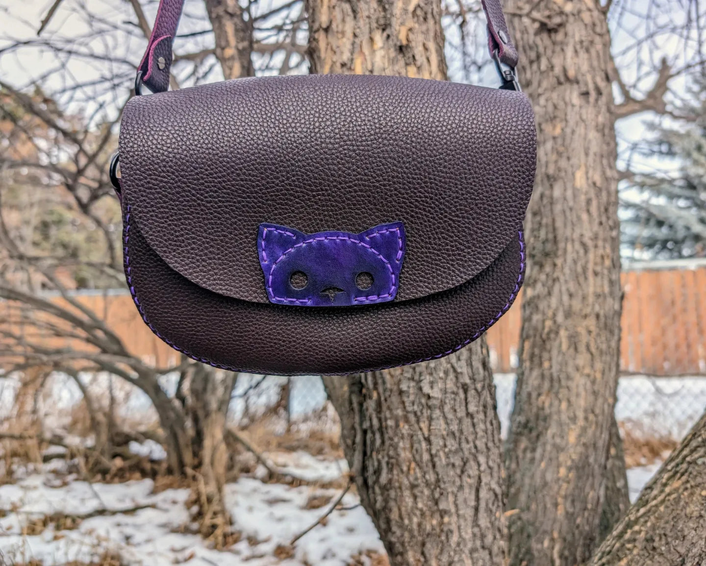 Handmade Pebbled Leather Kitty crossbody purse