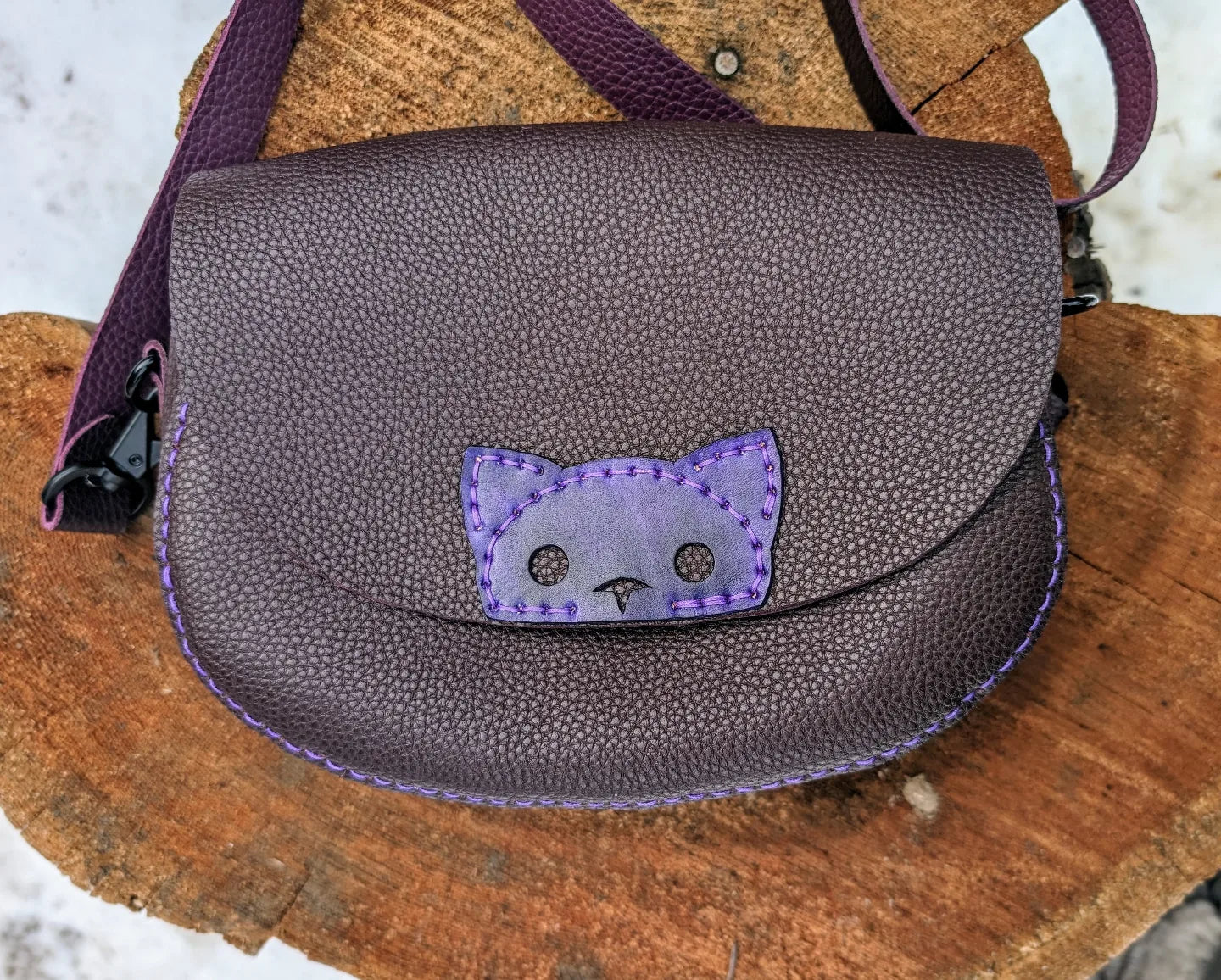 Handmade Pebbled Leather Kitty crossbody purse