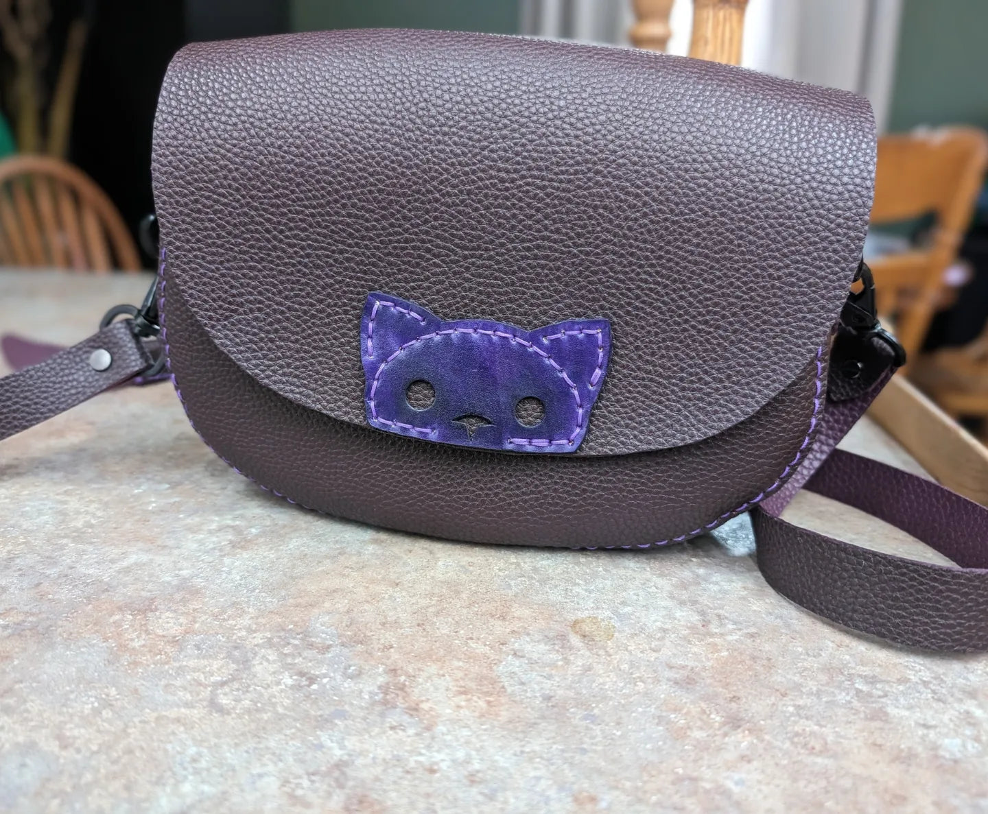 Handmade Pebbled Leather Kitty crossbody purse