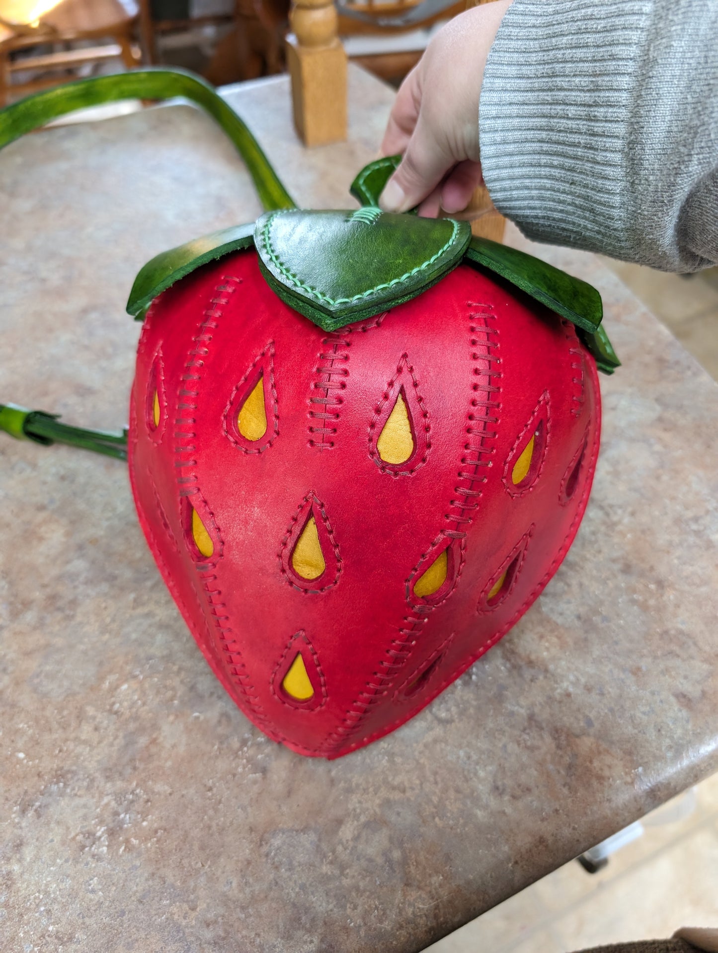 Handmade Leather Strawberry Crossbody Purse