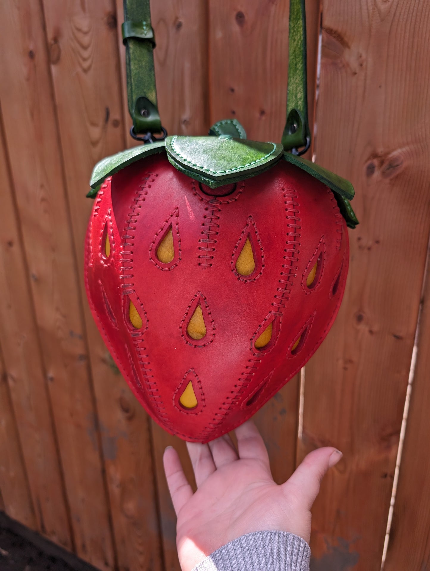 Handmade Leather Strawberry Crossbody Purse