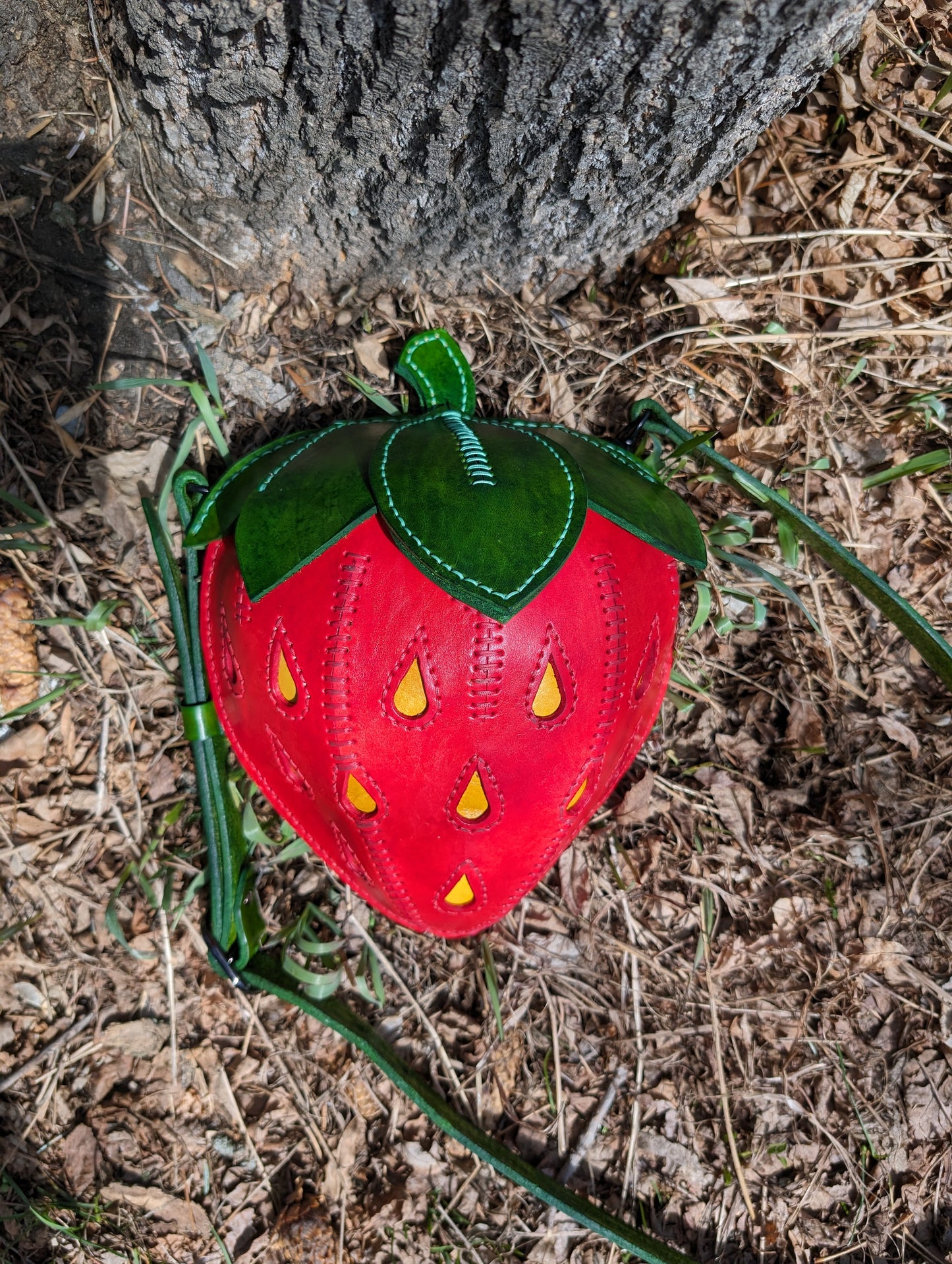 Handmade Leather Strawberry Crossbody Purse