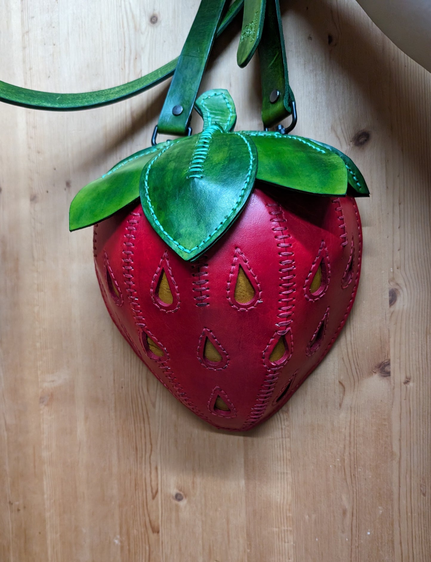 Handmade Leather Strawberry Crossbody Purse