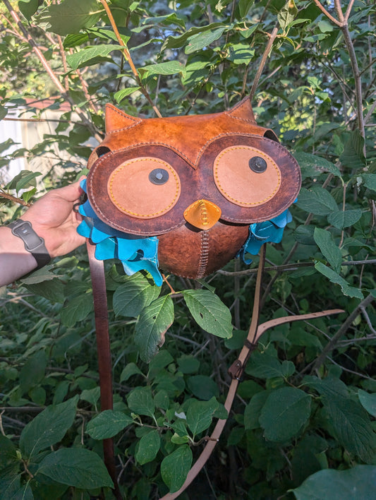 HANDMADE Leather Owl Crossbody Purse