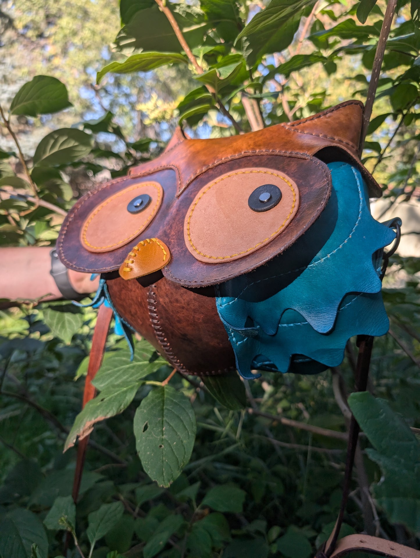 HANDMADE Leather Owl Crossbody Purse