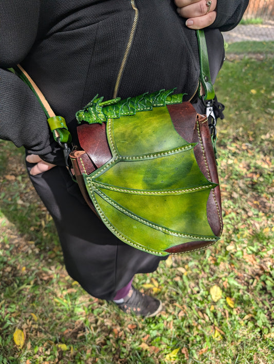 Handmade Leather Dragon Wing Flap Crossbody Bag