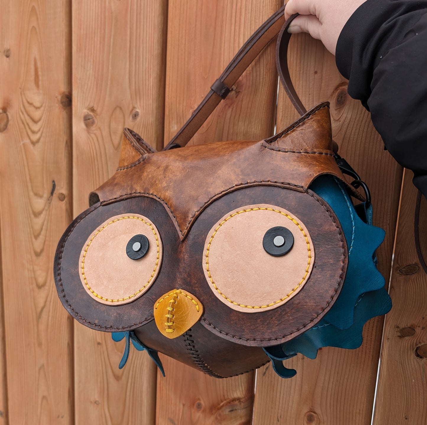 HANDMADE Leather Owl Crossbody Purse