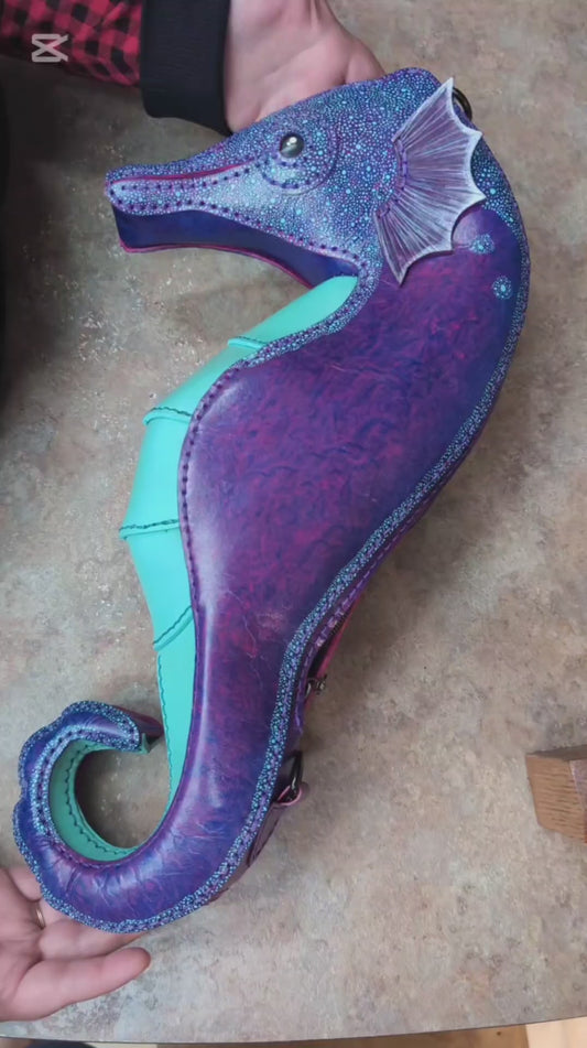Handmade Leather Seahorse Crossbody Purse ~ Full Grain Leather ~ Handmade in Canada