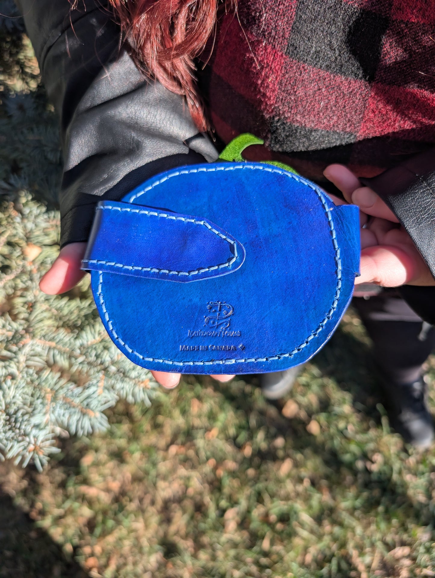 Handmade Mini Leather Blueberry Wallet - Full Grain Leather - Handmade in Canada