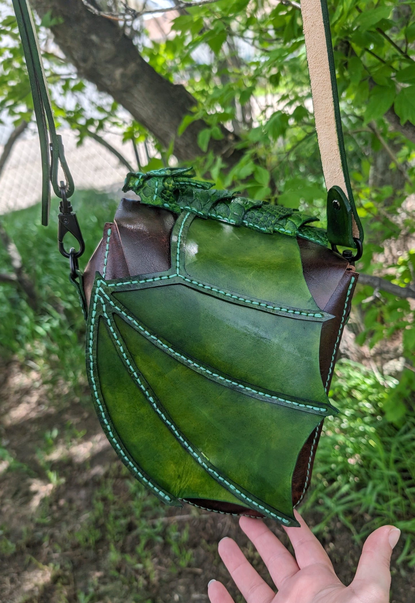 Handmade Leather Dragon Wing Flap Crossbody Bag