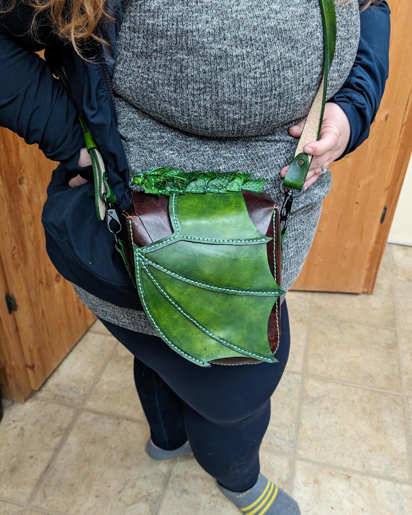 Handmade Leather Dragon Wing Flap Crossbody Bag