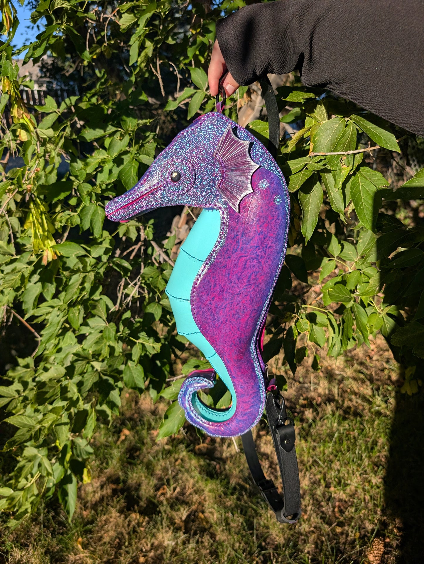 Handmade Leather Seahorse Crossbody Purse ~ Full Grain Leather ~ Handmade in Canada