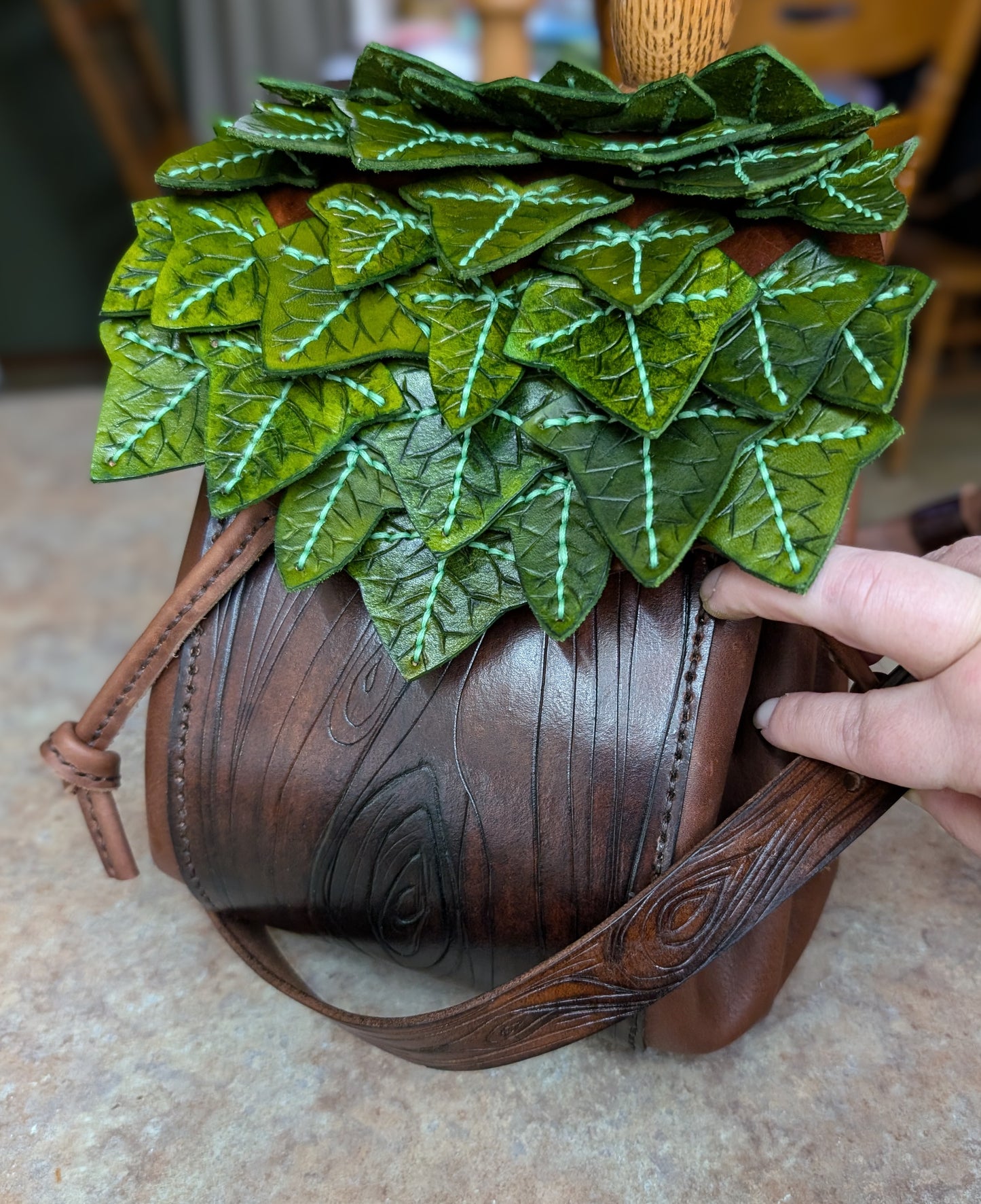 🌿Handmade Leather Forest Sprite Drawstring Crossbody Bag🌿