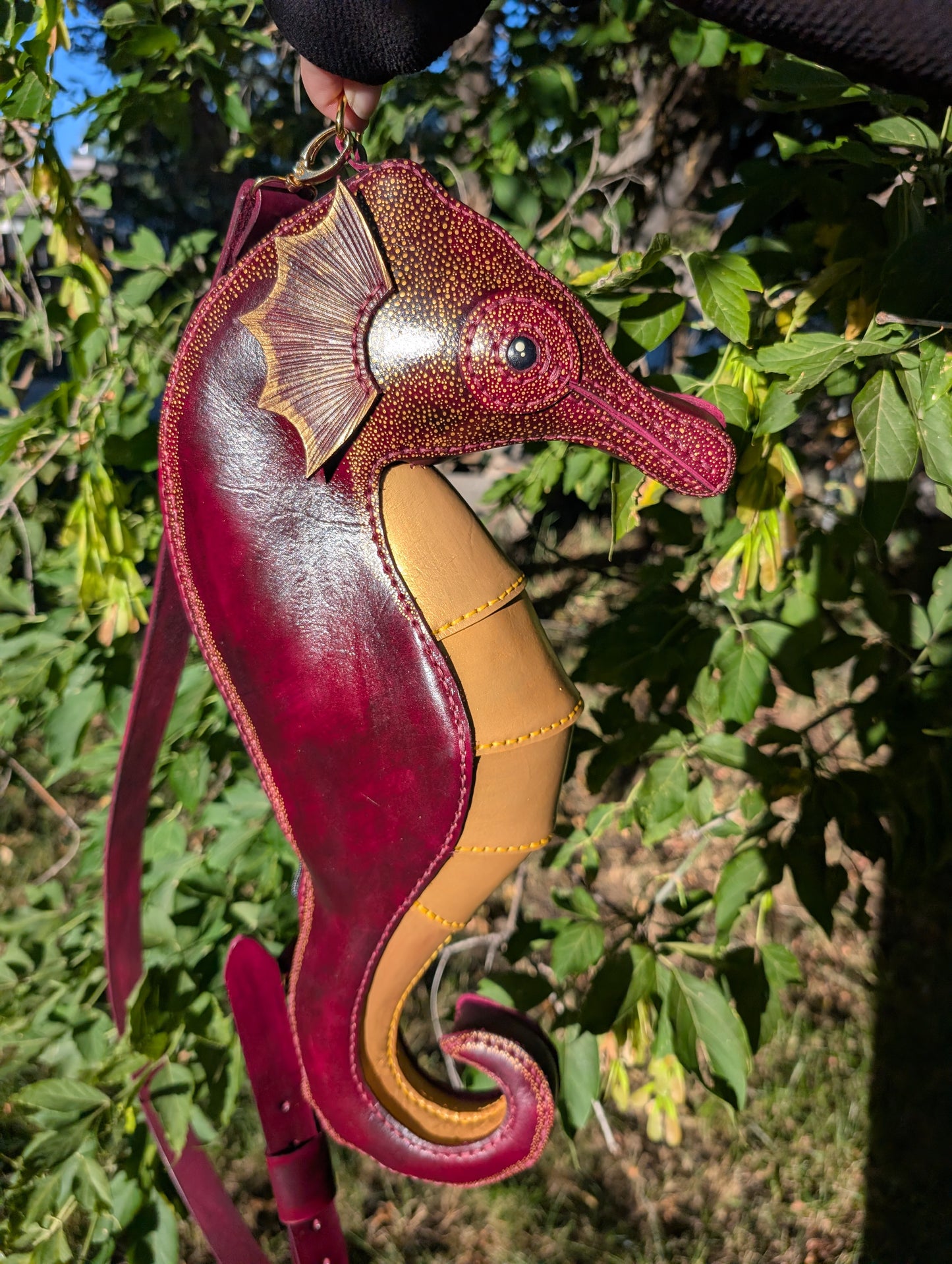 Handmade Leather Seahorse Crossbody Purse ~ Full Grain Leather ~ Handmade in Canada