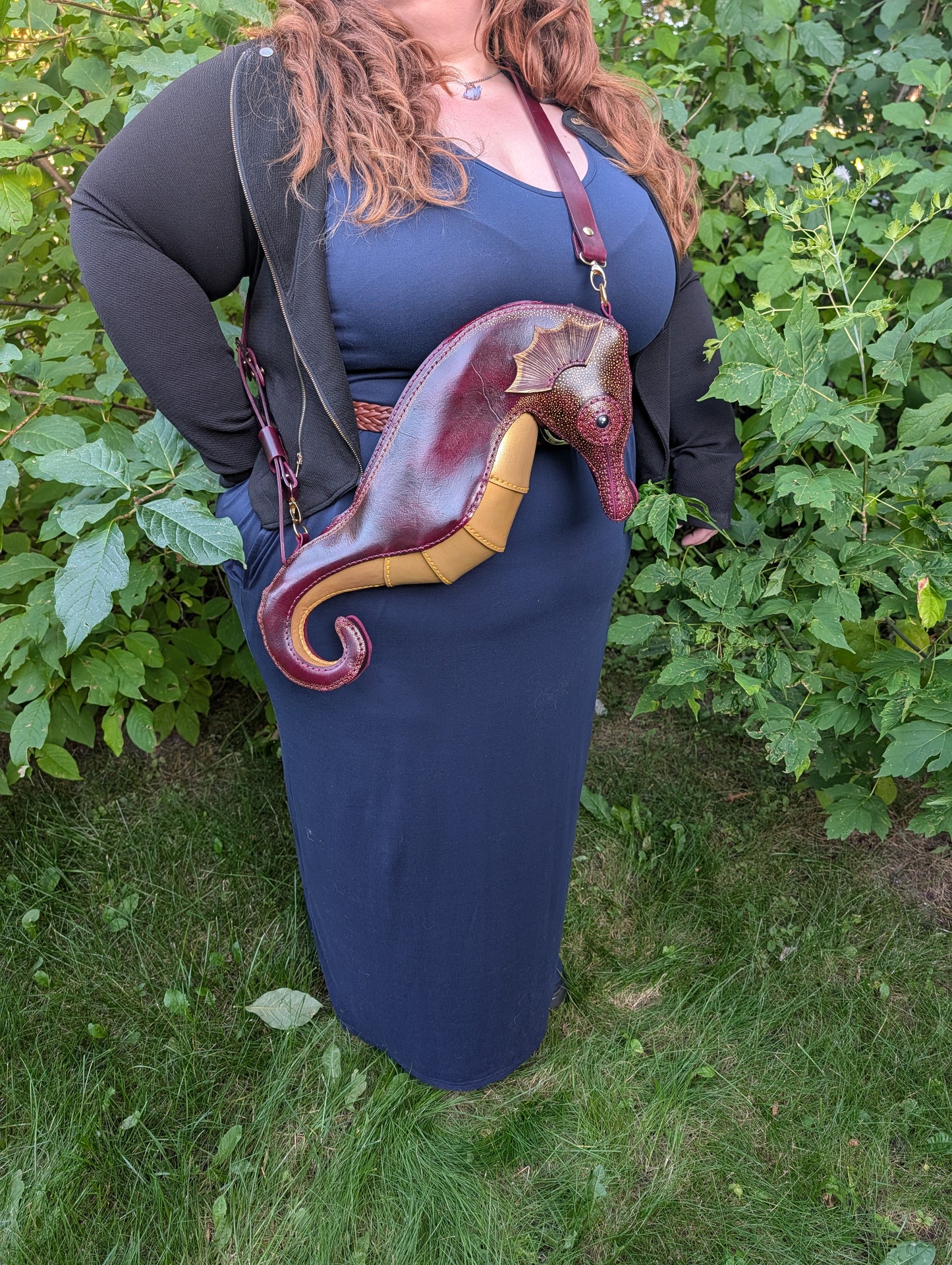 Handmade Leather Seahorse Crossbody Purse ~ Full Grain Leather ~ Handmade in Canada