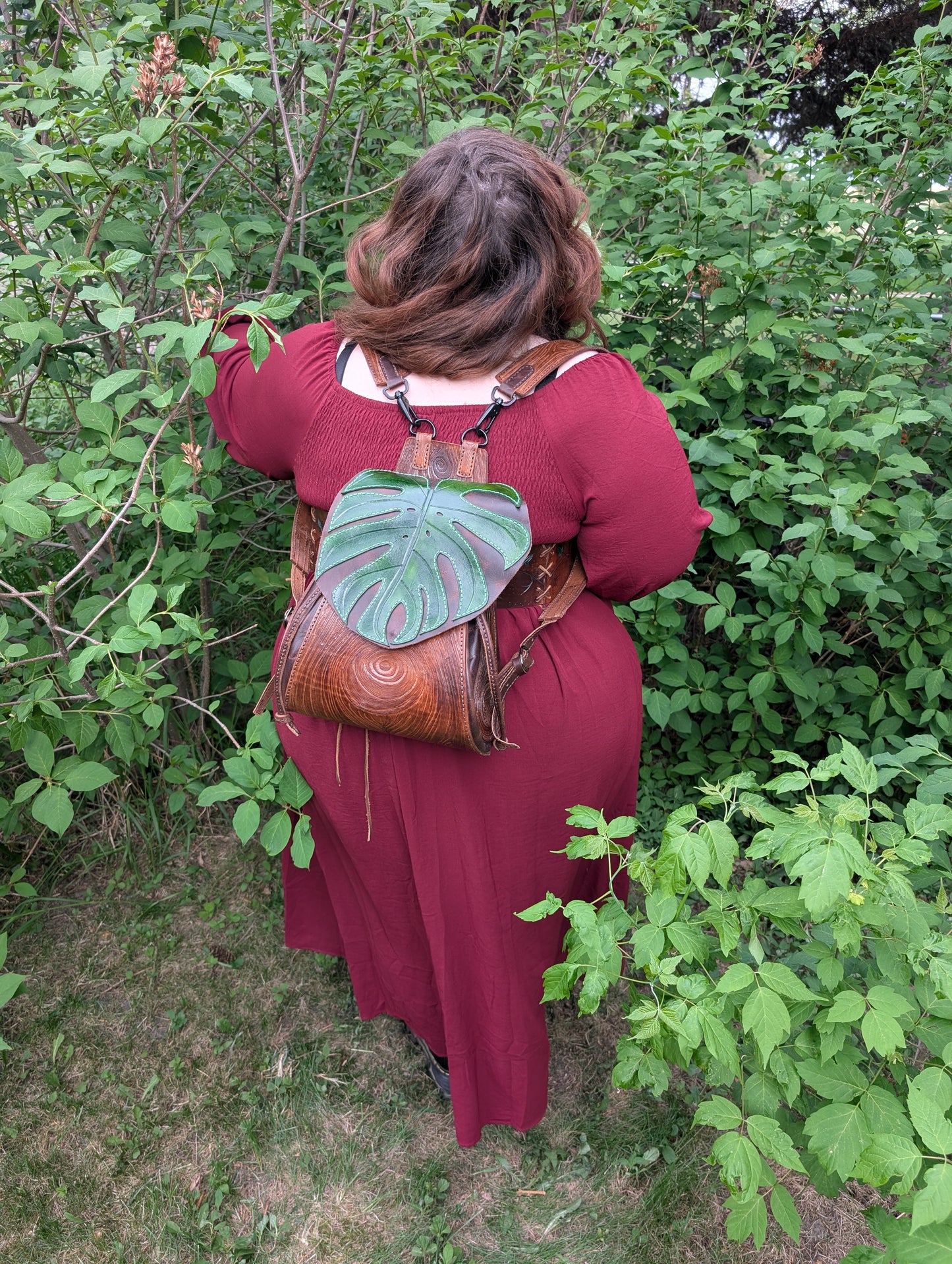 Handmade Leather Monstera Backpack ~ Full Grain and hand tooled ~ Made in Canada