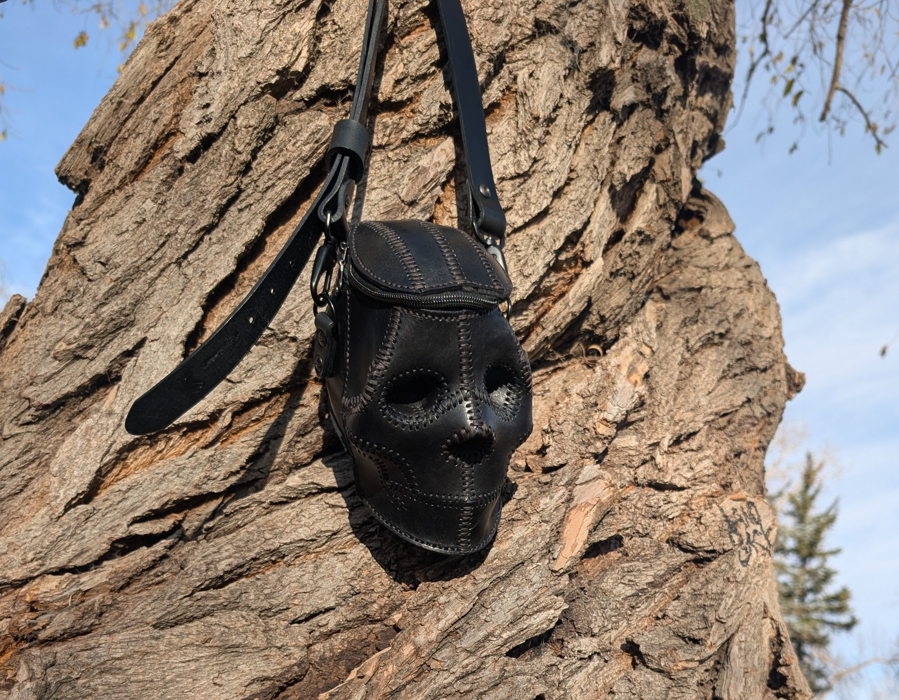 Handmade Leather Skull Shaped Crossbody Purse - Full Grain Leather