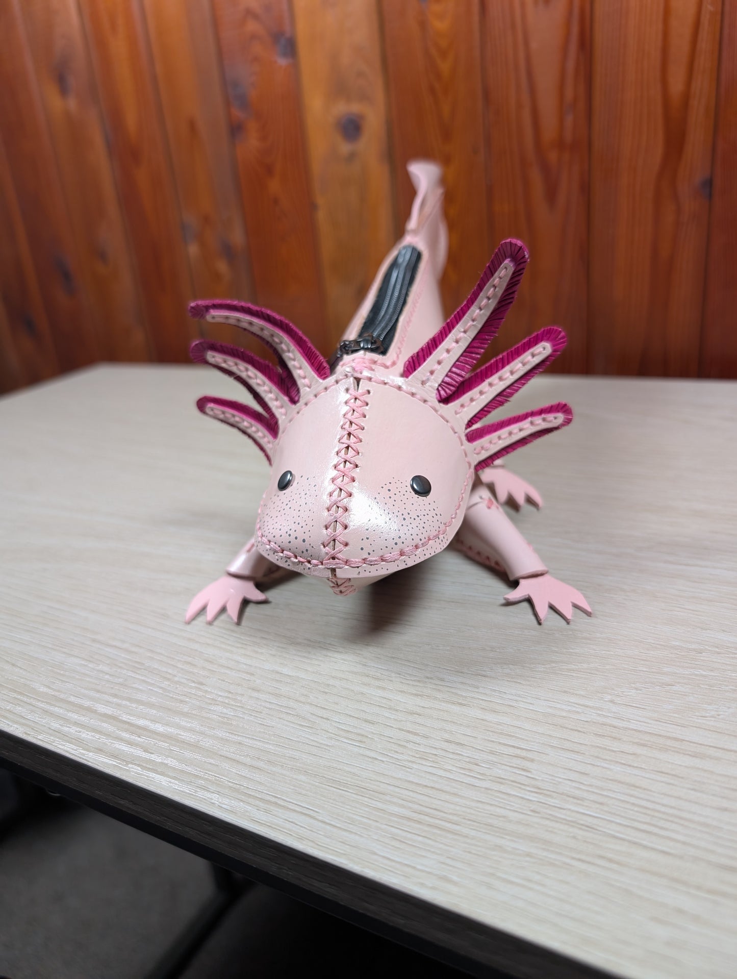 🌸Handmade and Full Grain Leather Axolotl Pencil Case/Axolotl small pouch. 🌸