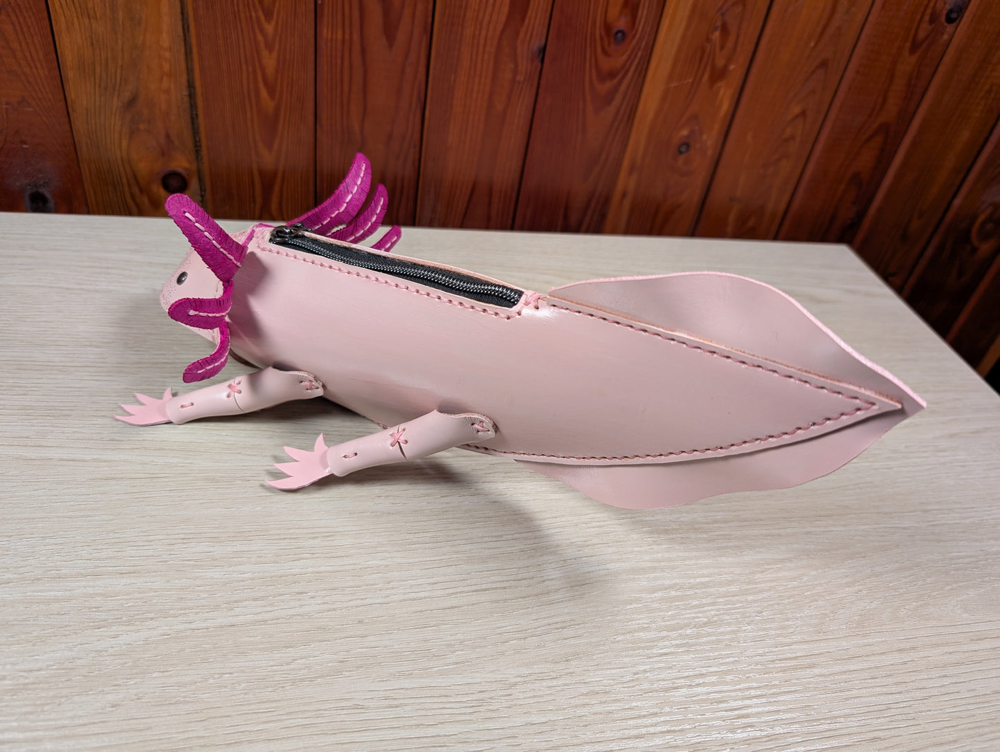 🌸Handmade and Full Grain Leather Axolotl Pencil Case/Axolotl small pouch. 🌸