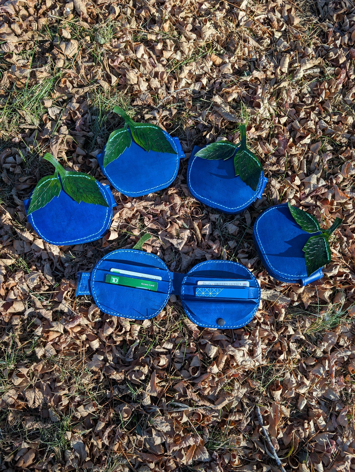 Handmade Mini Leather Blueberry Wallet - Full Grain Leather - Handmade in Canada