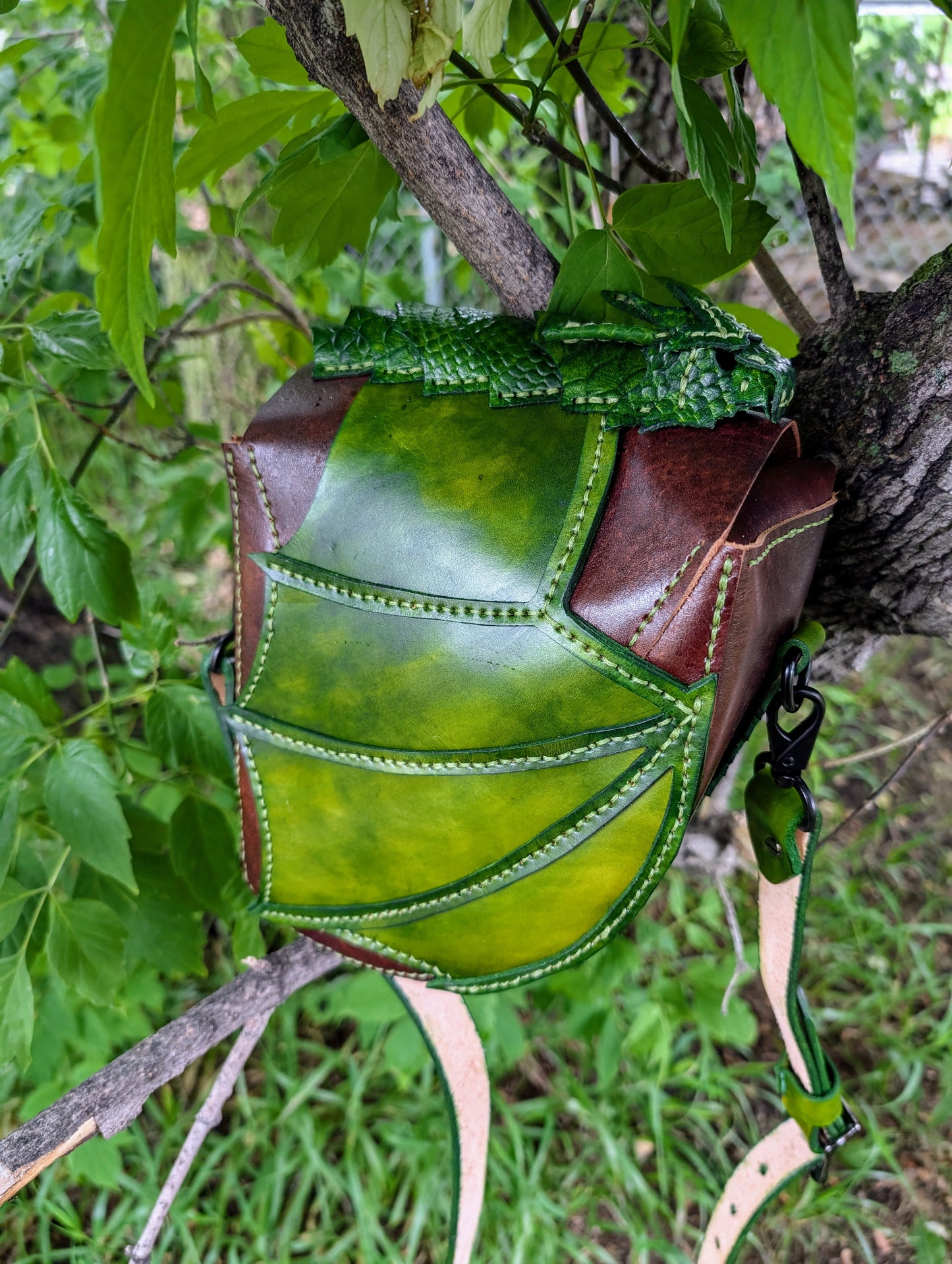 Handmade Leather Dragon Wing Flap Crossbody Bag