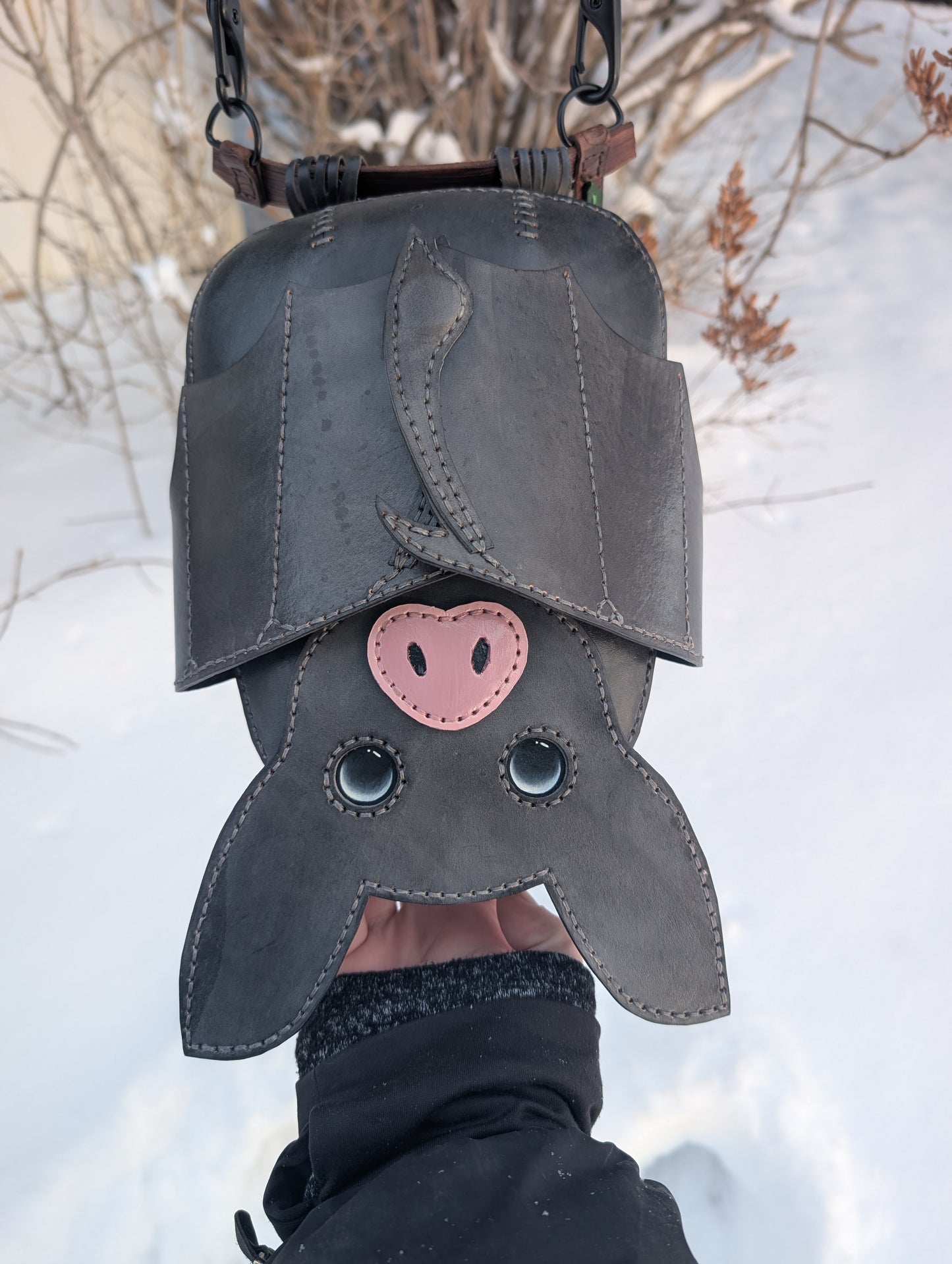 Handmade Full Grain Leather Bat Crossbody Purse - Handmade in Canada