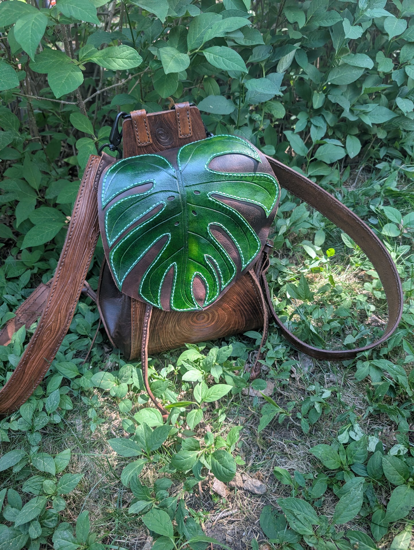Handmade Leather Monstera Backpack ~ Full Grain and hand tooled ~ Made in Canada