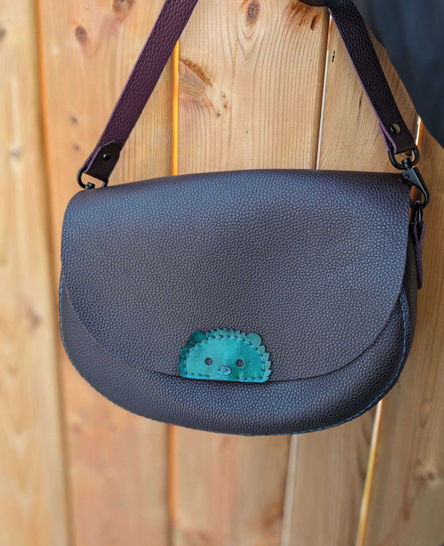 Handmade Leather Hedgehog Crossbody Purse