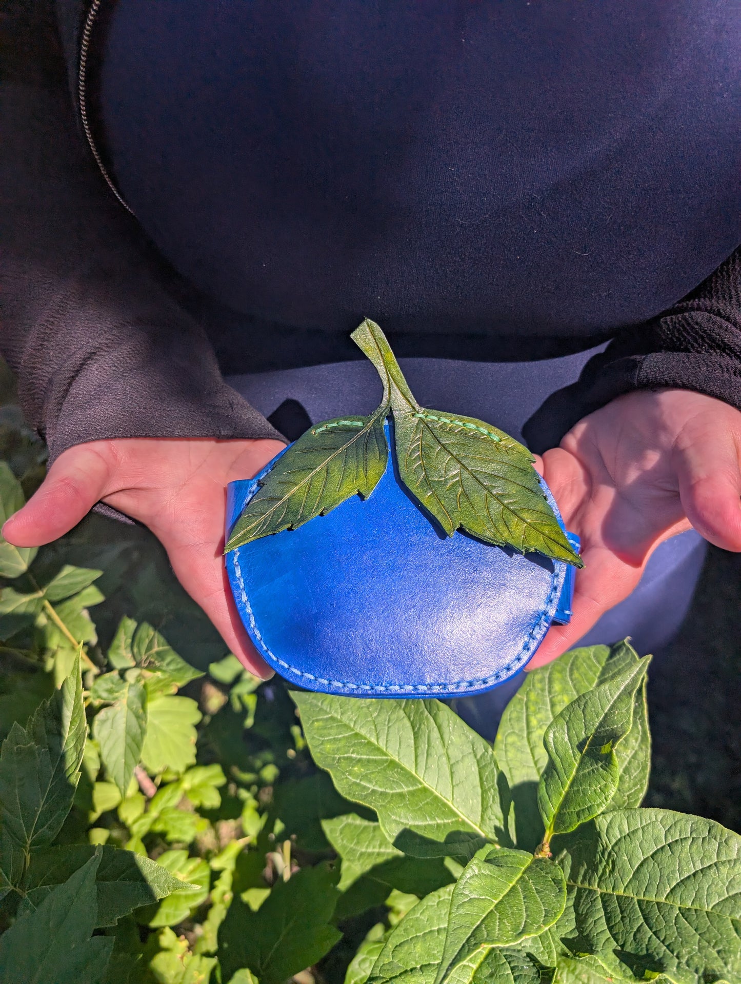 Handmade Mini Leather Blueberry Wallet - Full Grain Leather - Handmade in Canada